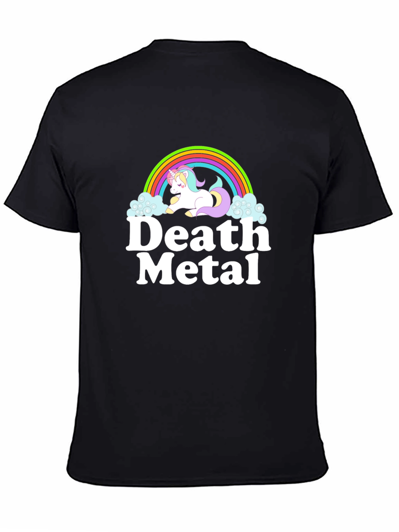Black Death Metal Unicorn Rainbow Black T-Shirt view 4