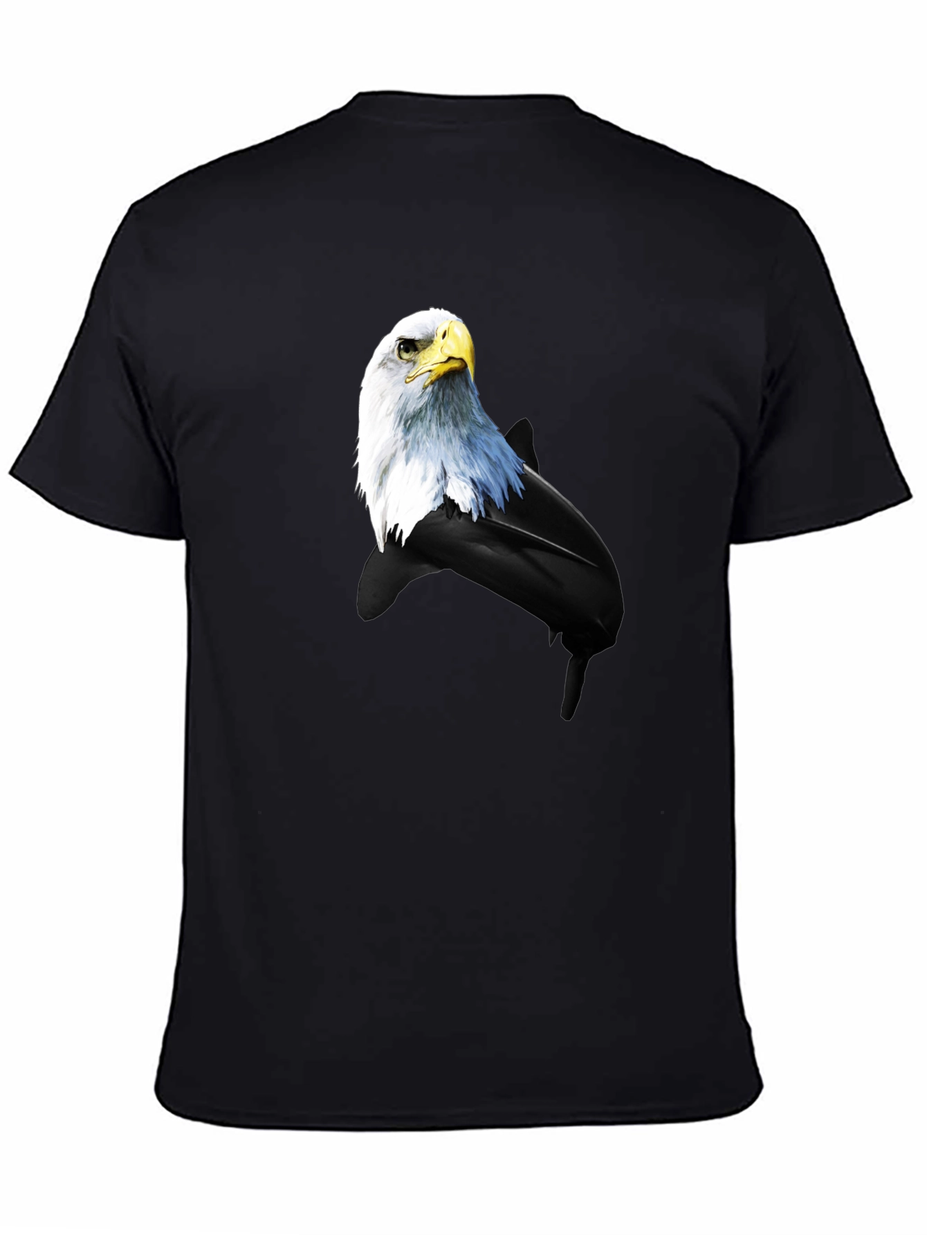 Black Eagle and Dolphin Graphic Tee - Black Cotton Blend view 4