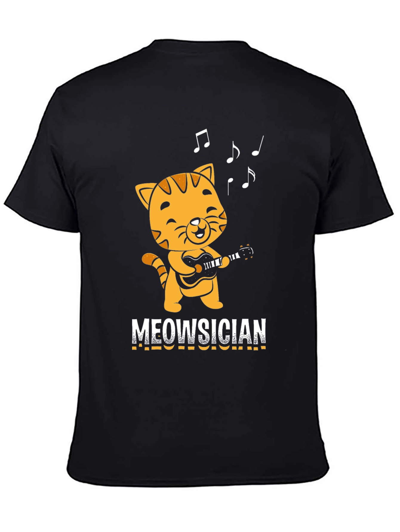 Black Meowsician T-Shirt - Cat Playing Guitar! view 4