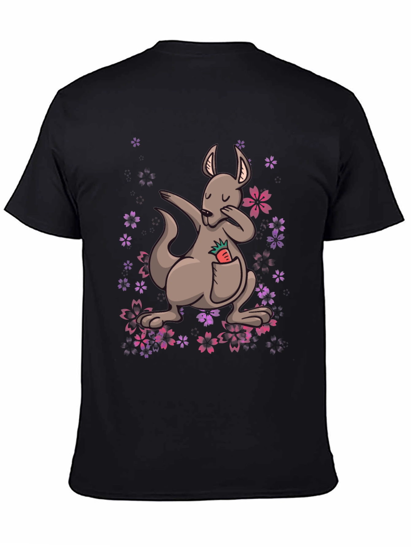 Black Dabbing Kangaroo Floral T-Shirt - Unique Graphic Tee view 4