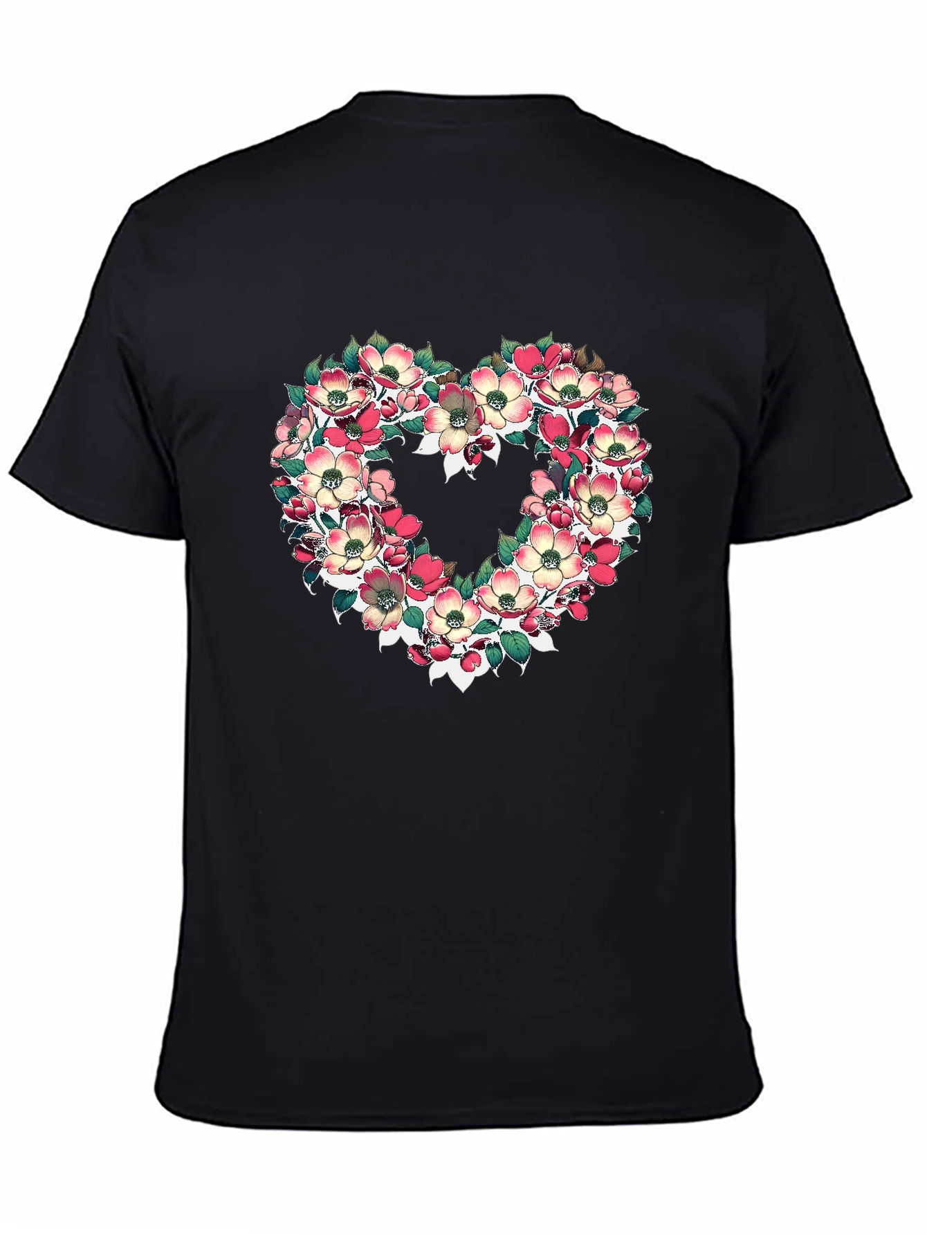 Black Floral Heart Graphic T-Shirt - Black view 4