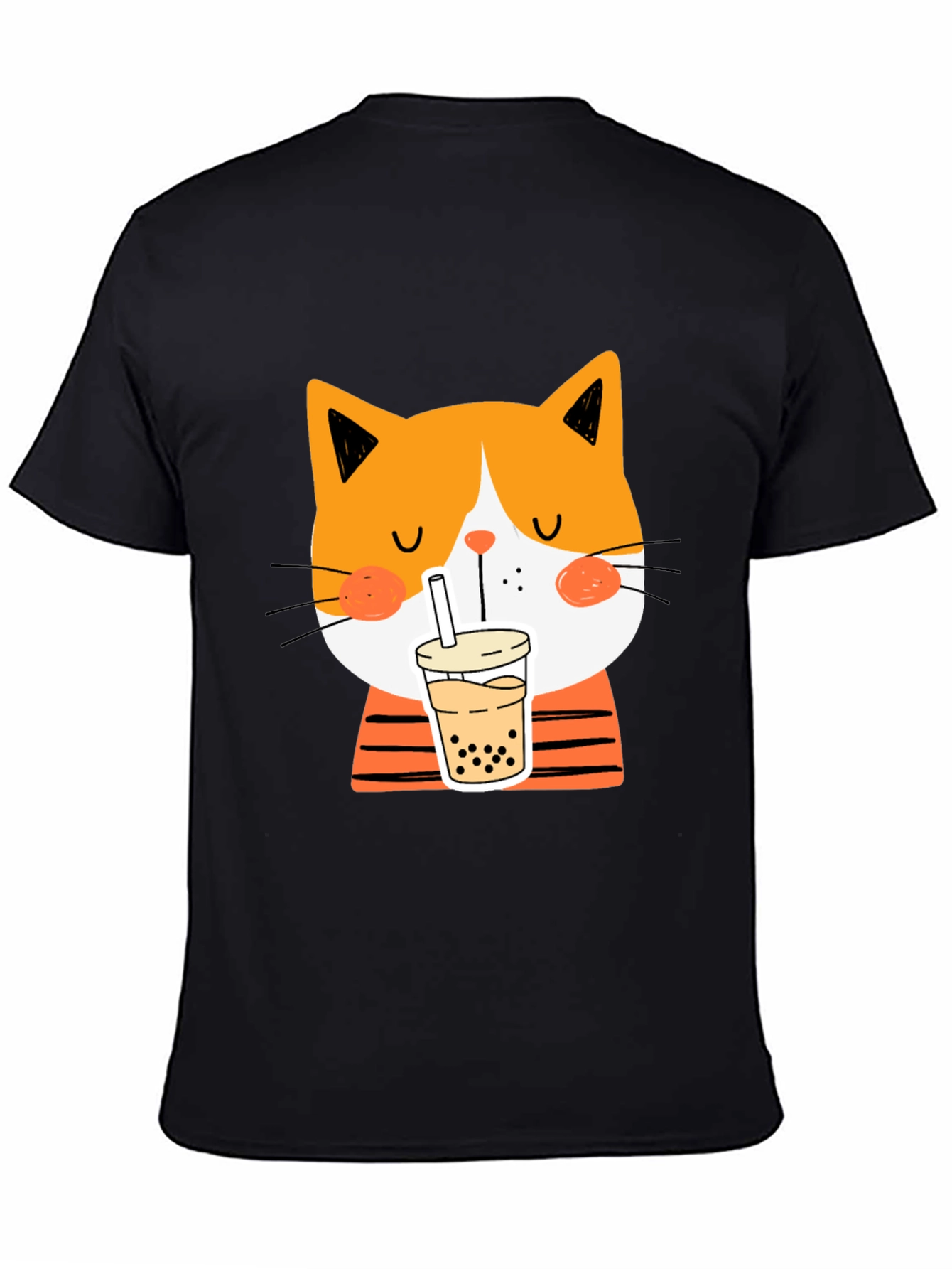 Black Cat Drinking Bubble Tea T-Shirt view 4