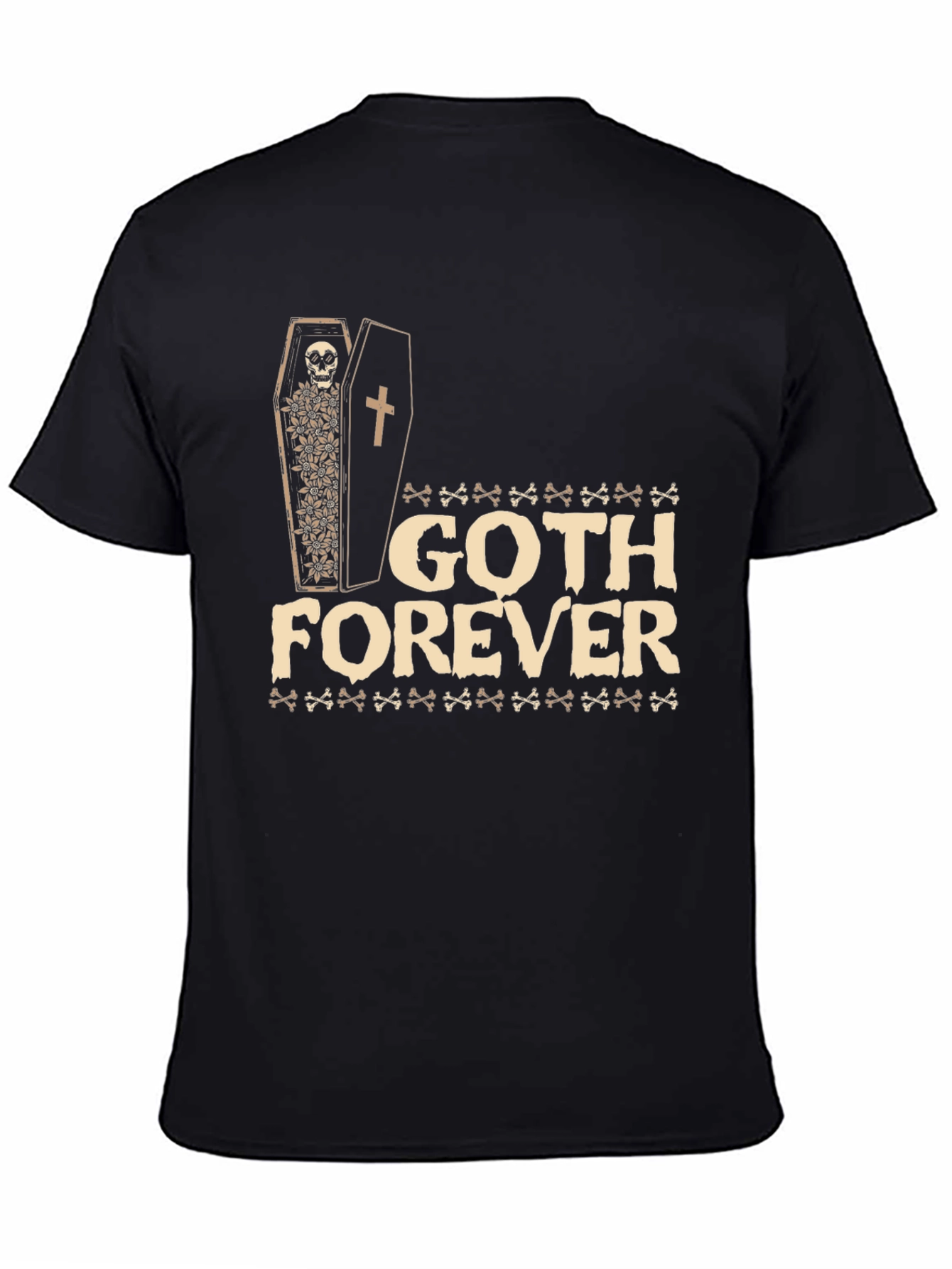Black Goth Forever T-Shirt - Skull Coffin Design view 4