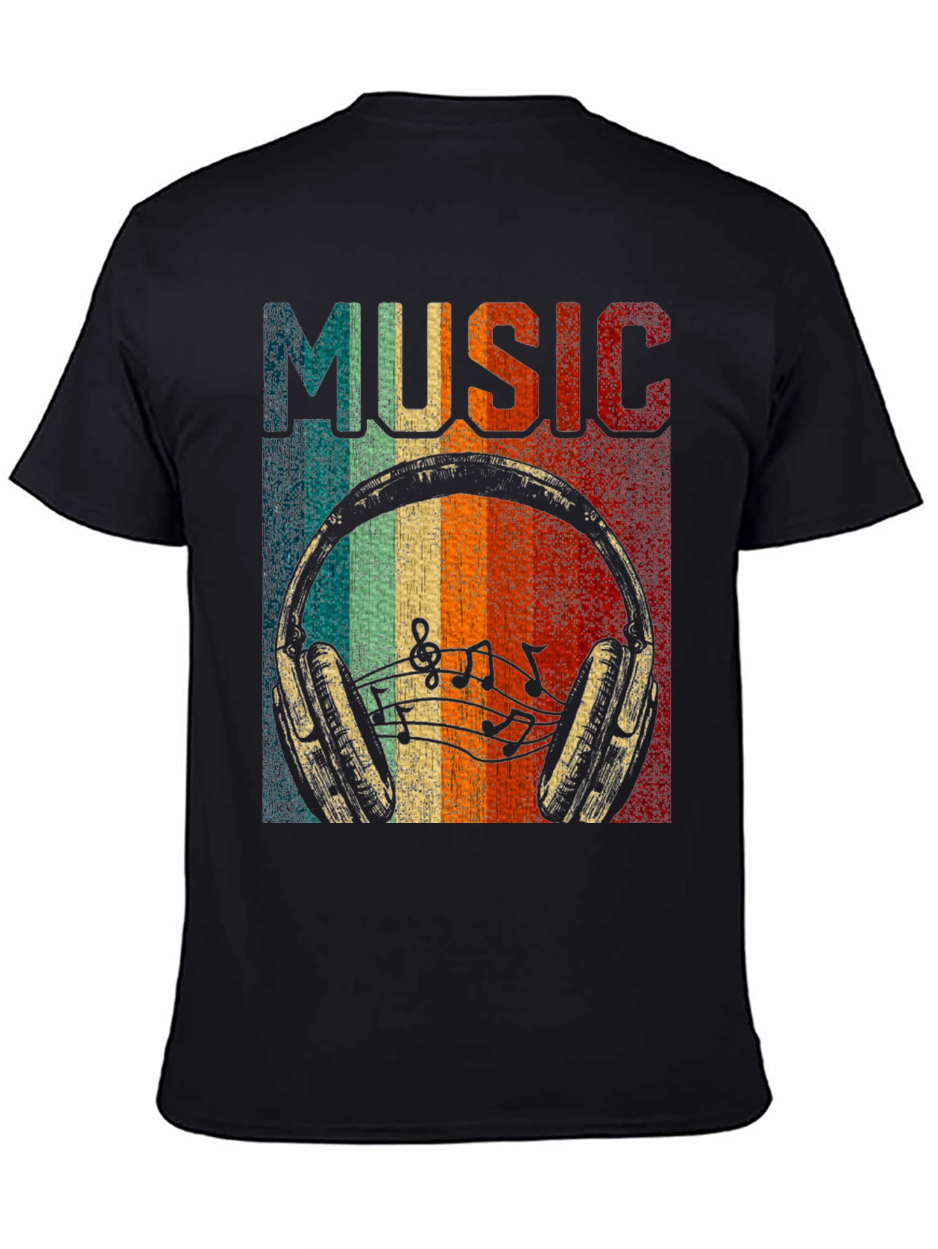 Black Retro Music Headphone T-Shirt view 4