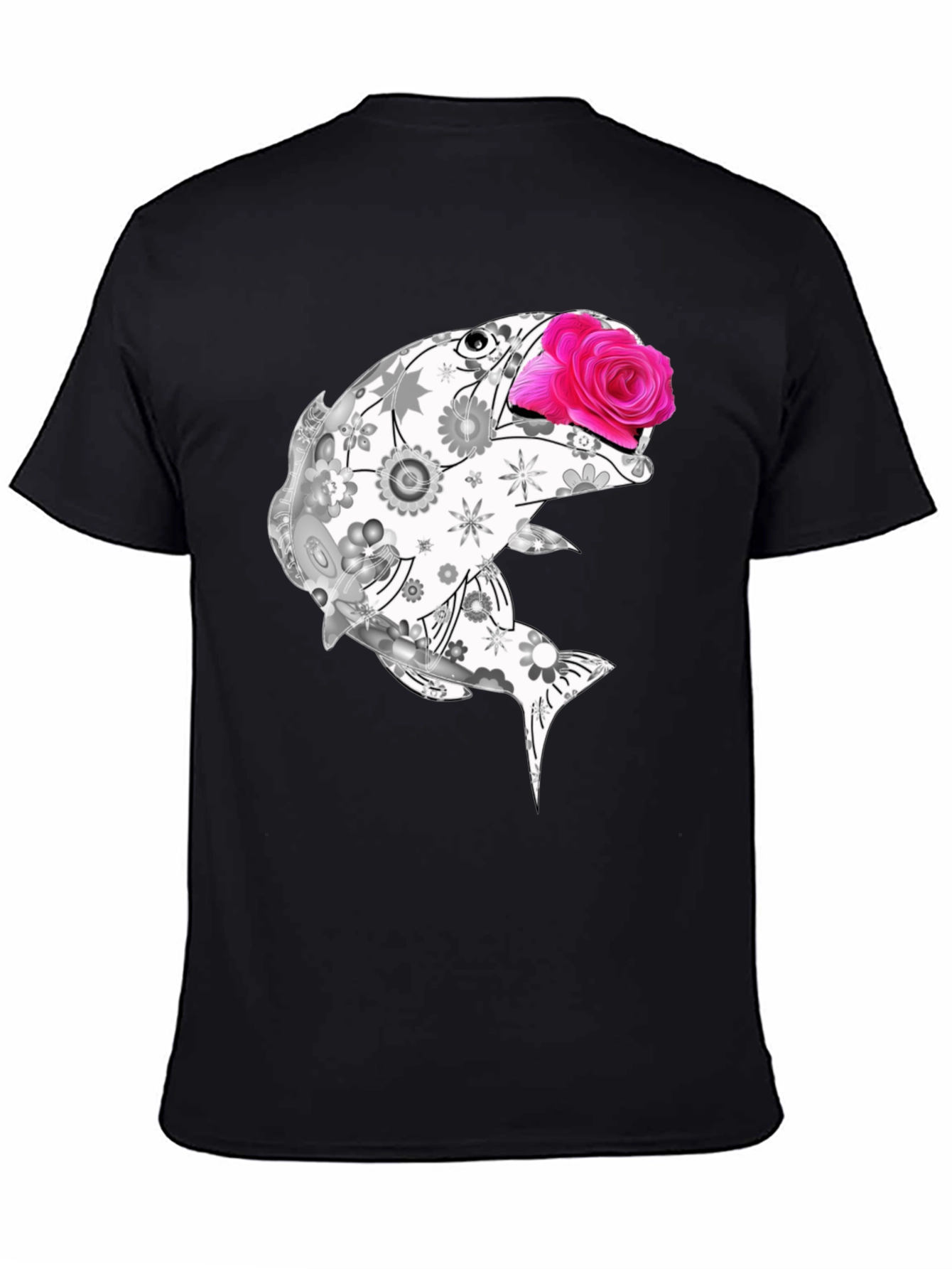 Black Floral Fish Graphic Tee - Stylish Casual Wear view 4