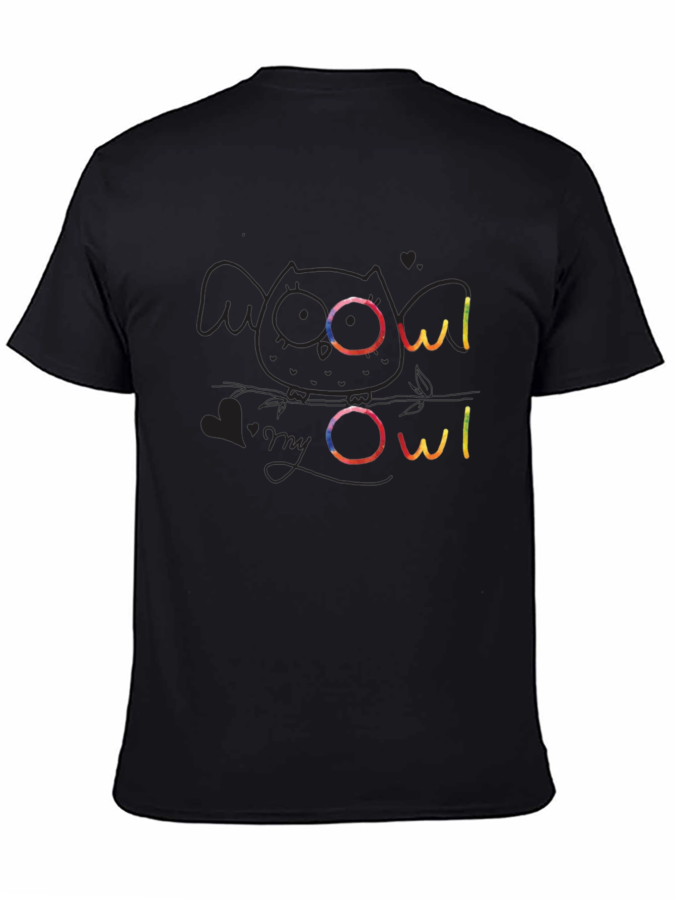 Black Cute Owl Graphic Tee - Soft Black Cotton T-Shirt view 4