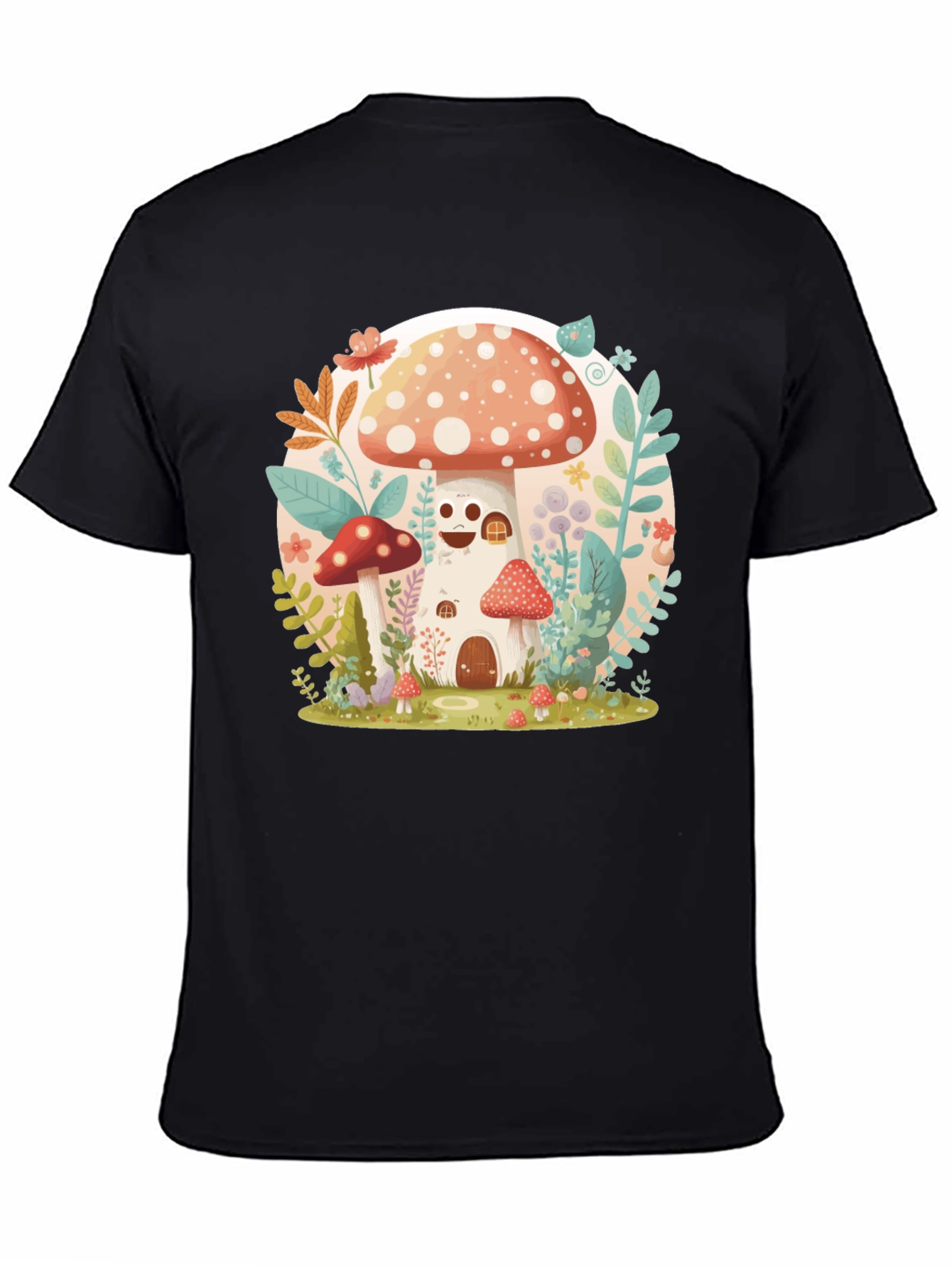 Black Mushroom House Graphic Tee - Whimsical Design view 4