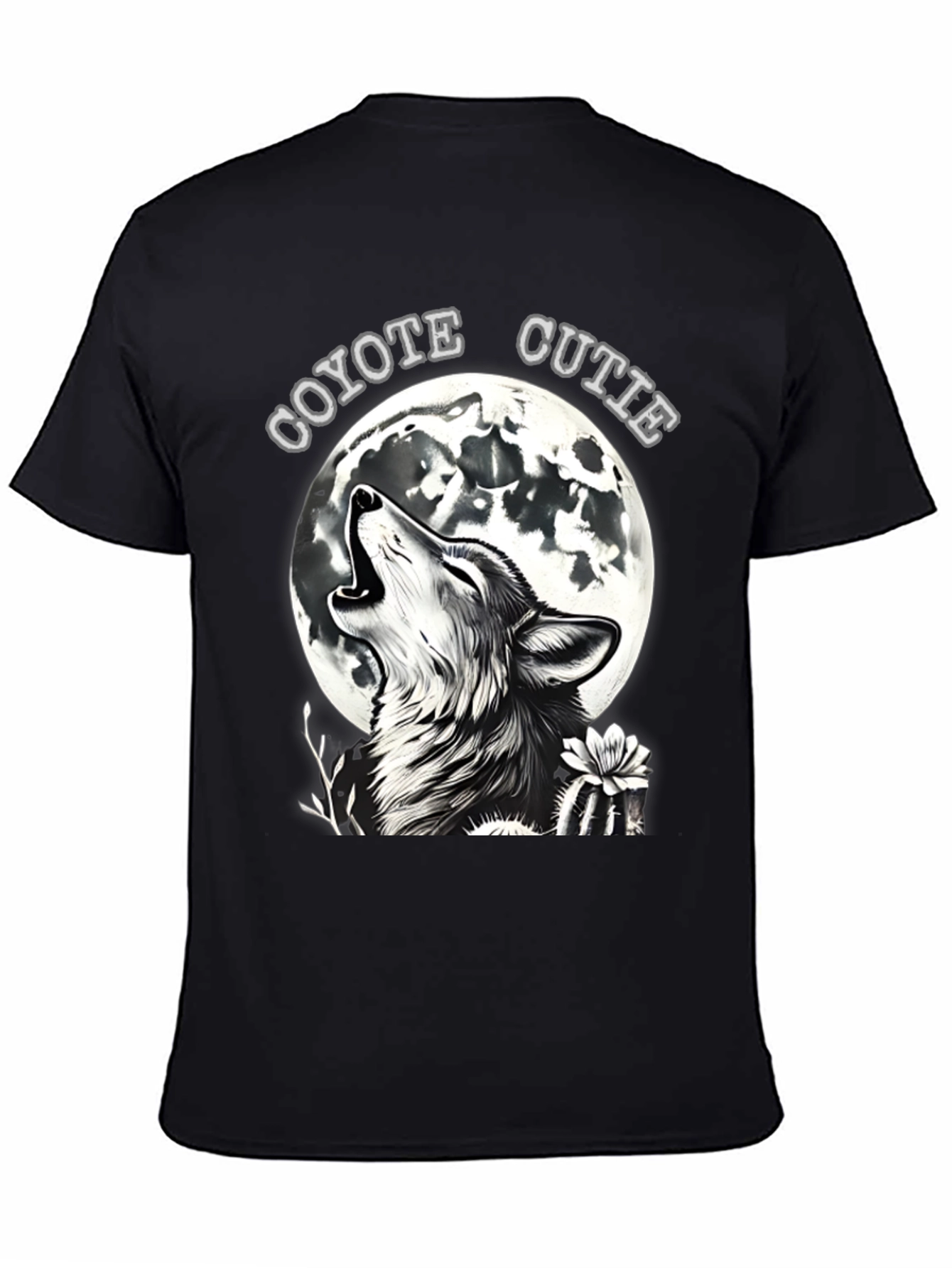 Black Coyote Cutie T-Shirt - Wolf Howling at Moon view 4