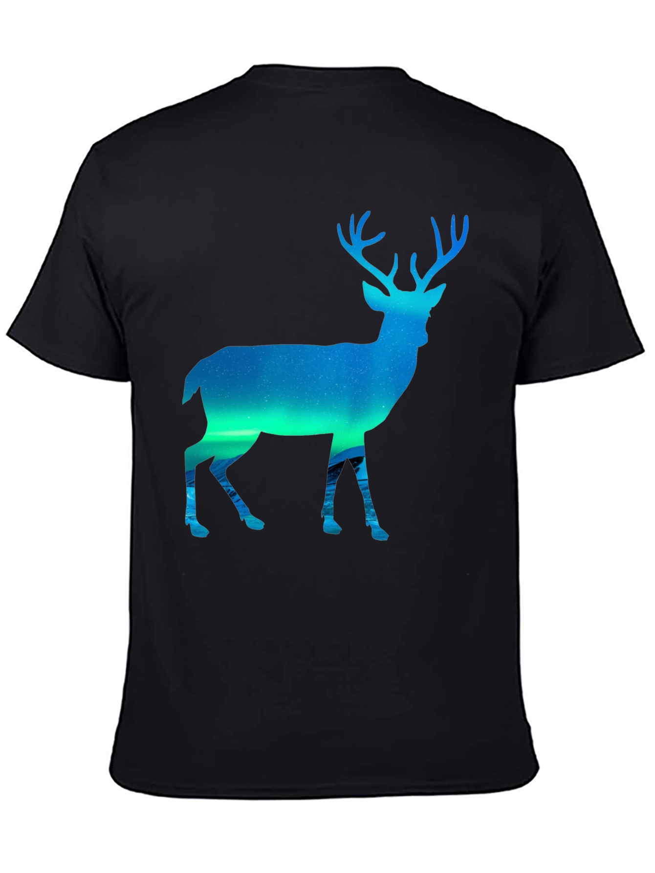 Black Northern Lights Deer Graphic Tee - Black view 4
