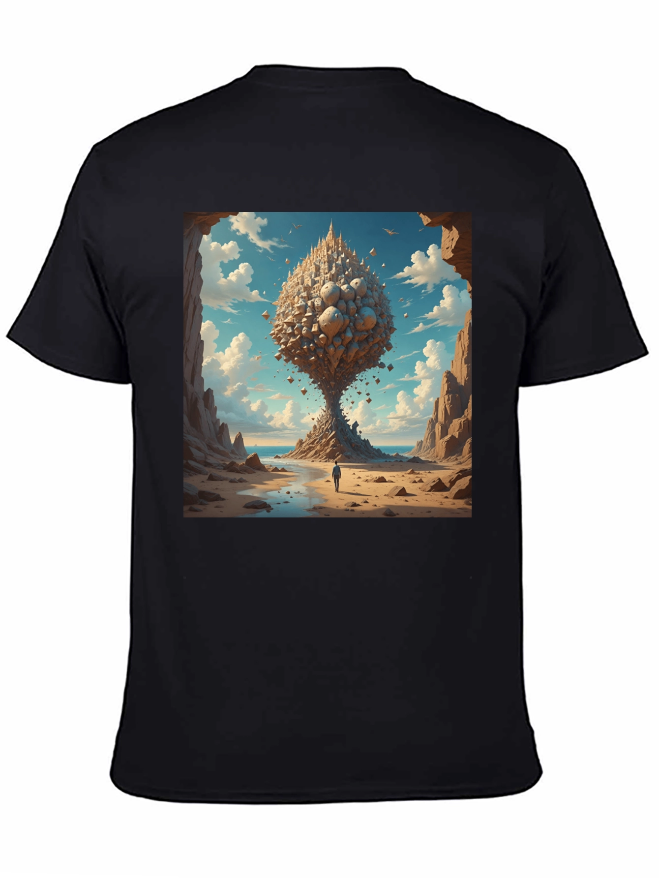 Black Surreal Landscape Graphic Tee - Black Cotton Blend view 4