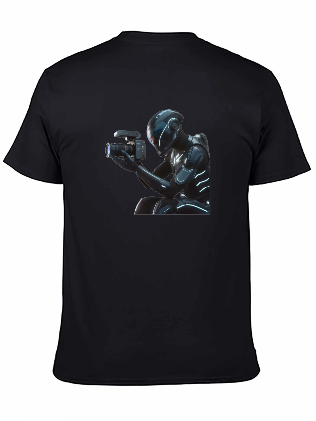 Black Futuristic Cameraman Graphic T-Shirt - Black view 4
