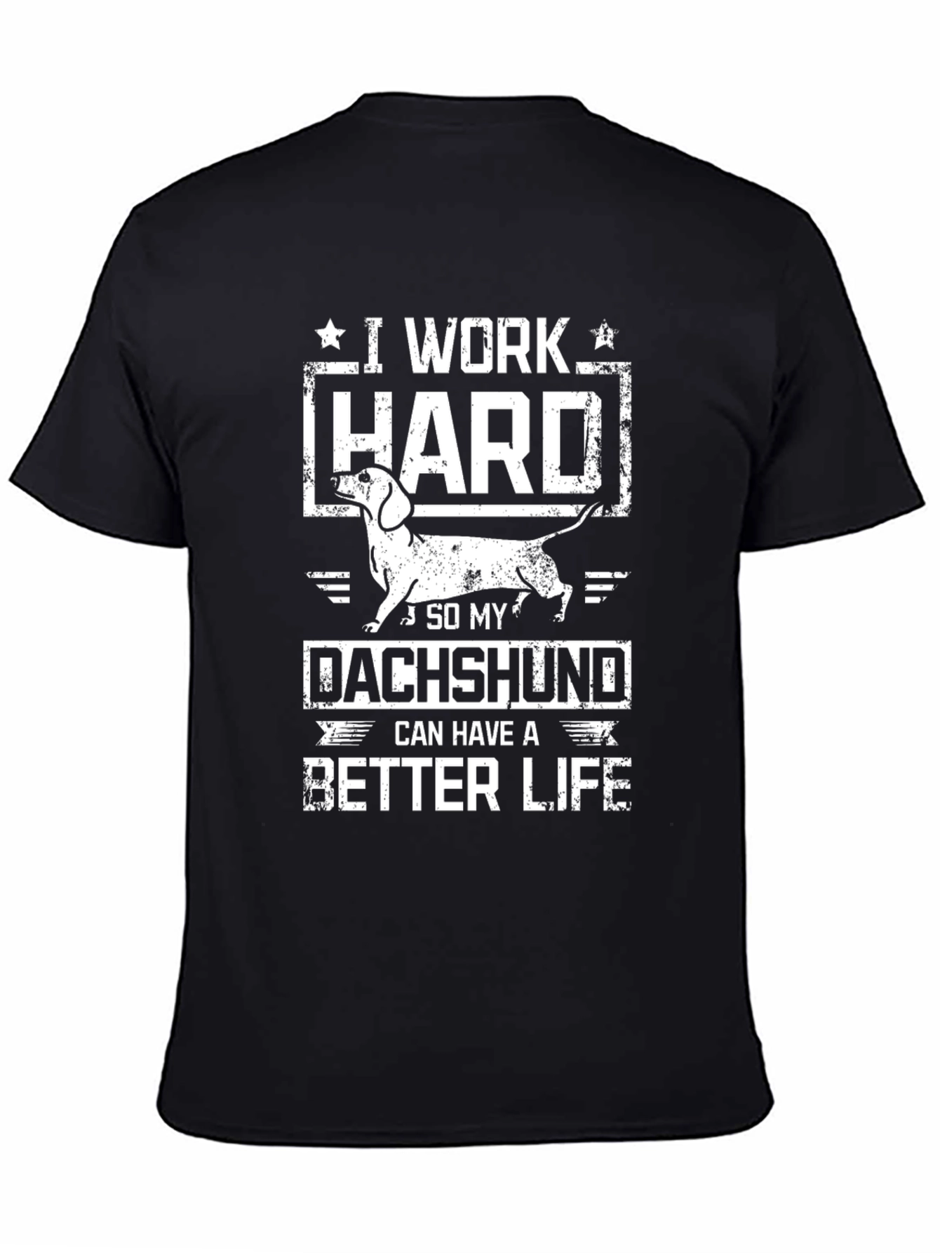 Black I Work Hard Dachshund T-Shirt view 4
