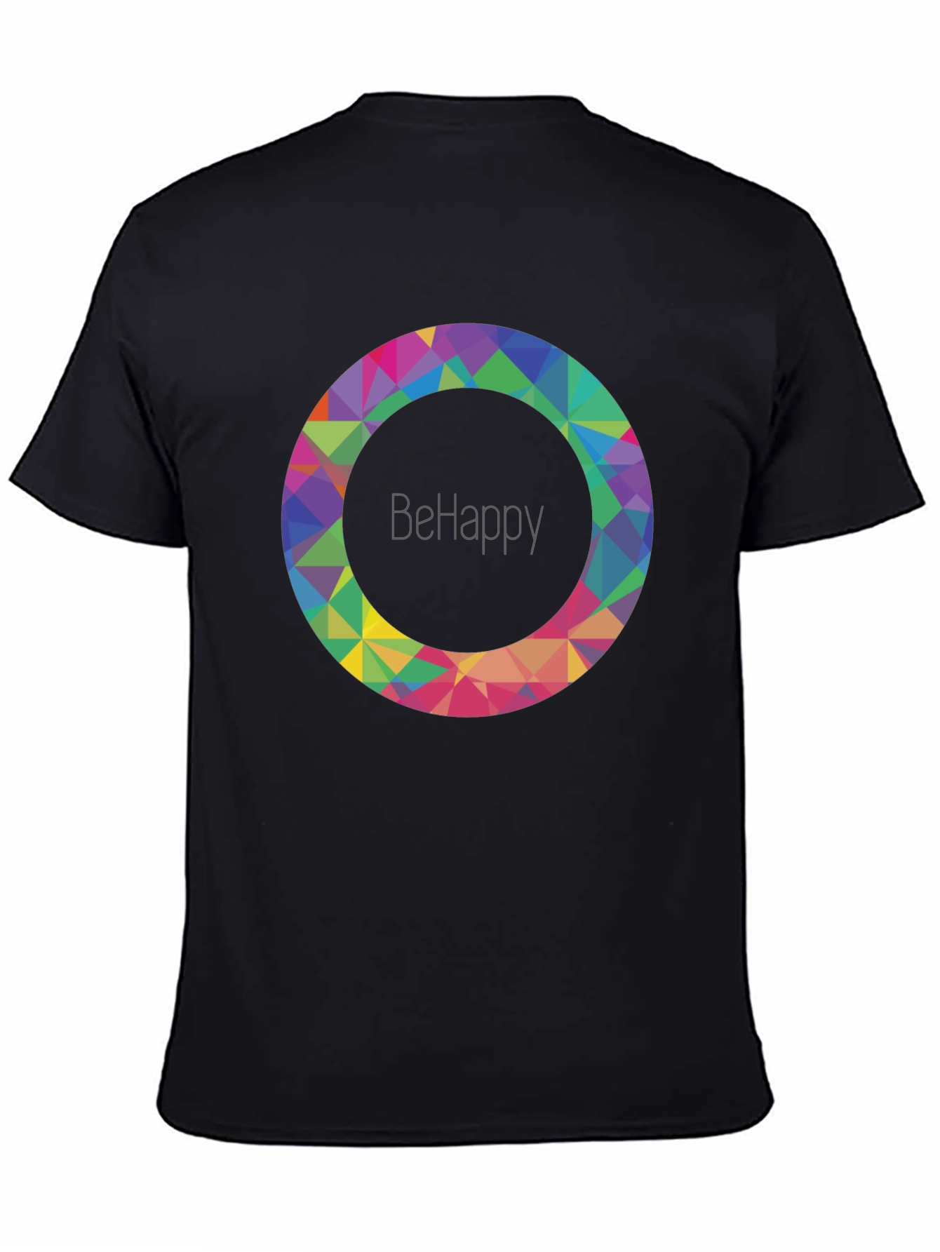 Black BeHappy Geometric Circle Graphic Black T-Shirt view 4