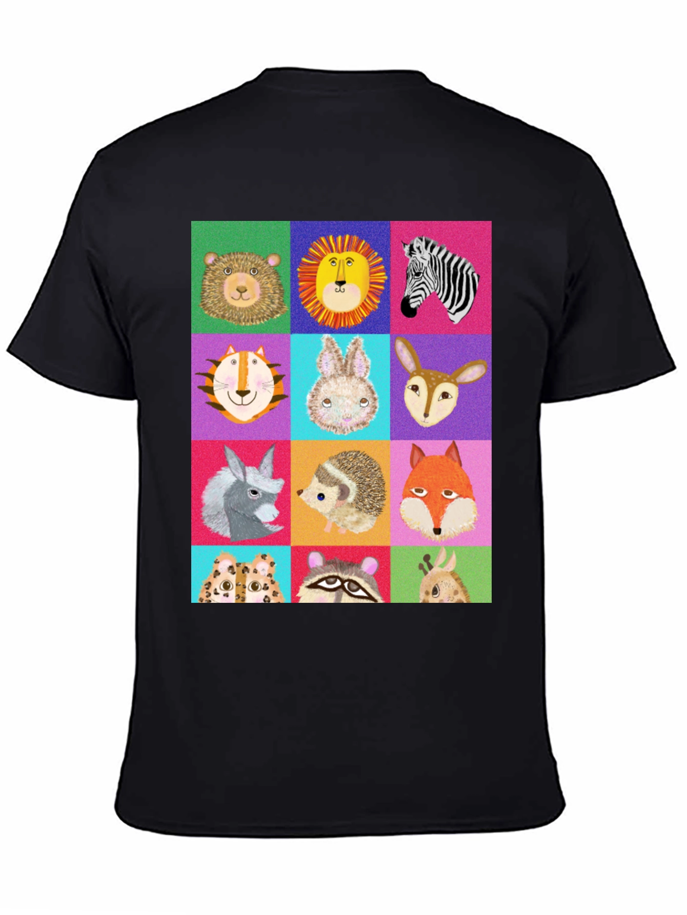 Black Animal Faces Graphic Tee - Fun Zoo Animals Shirt view 4