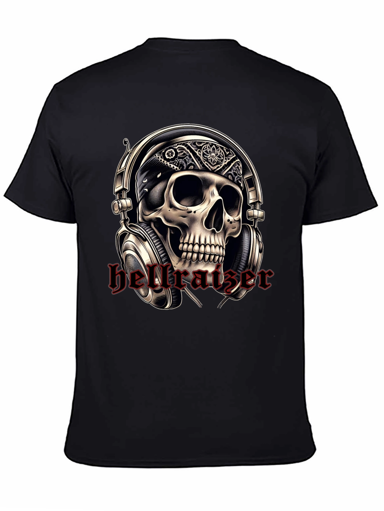 Black Skull Headphone T-Shirt - Rocker Tee view 4