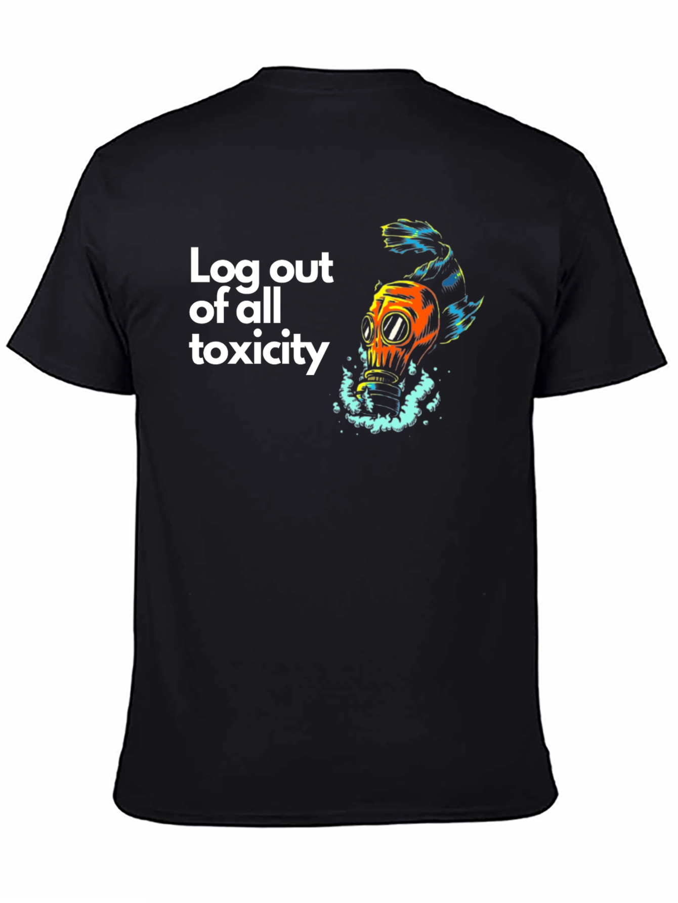 Black Toxic Escape T-Shirt - Gas Mask Fish Design view 4