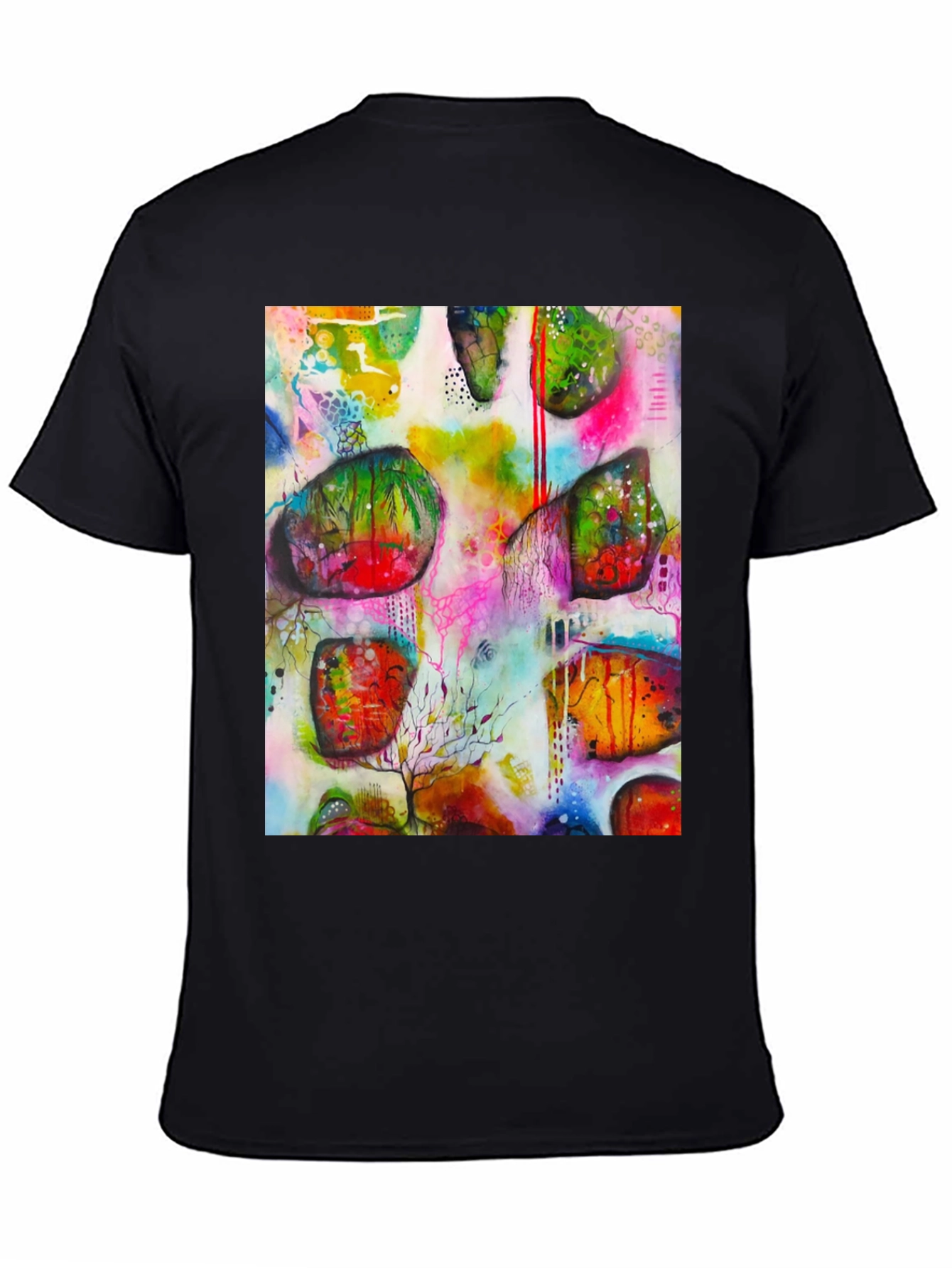 Black Abstract Art Print Men's Black T-Shirt view 4