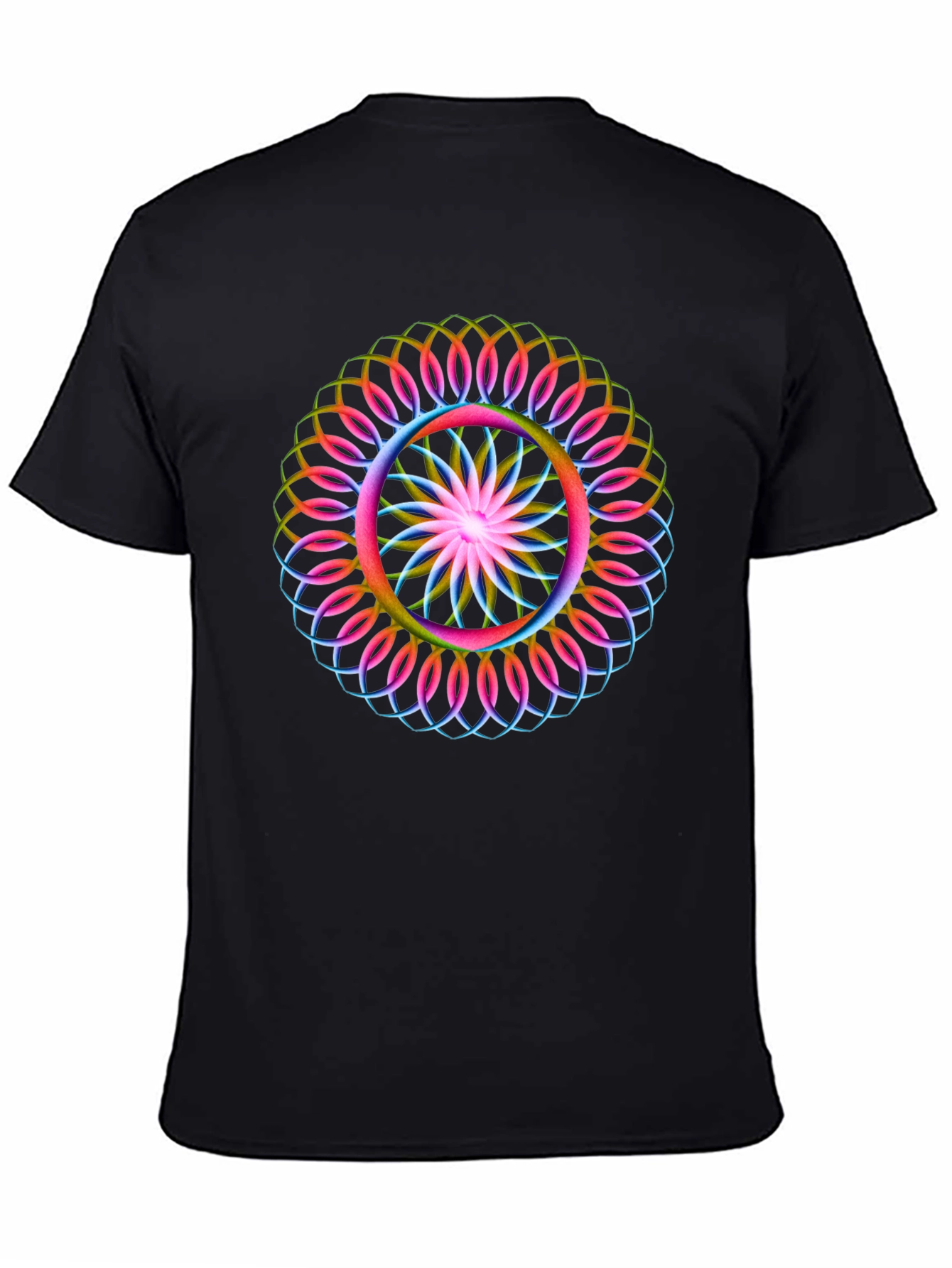 Black Psychedelic Mandala Graphic Black T-Shirt view 4