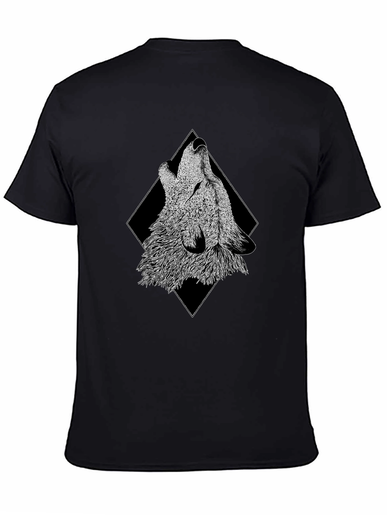 Black Howling Wolf Graphic Print Black T-Shirt view 4