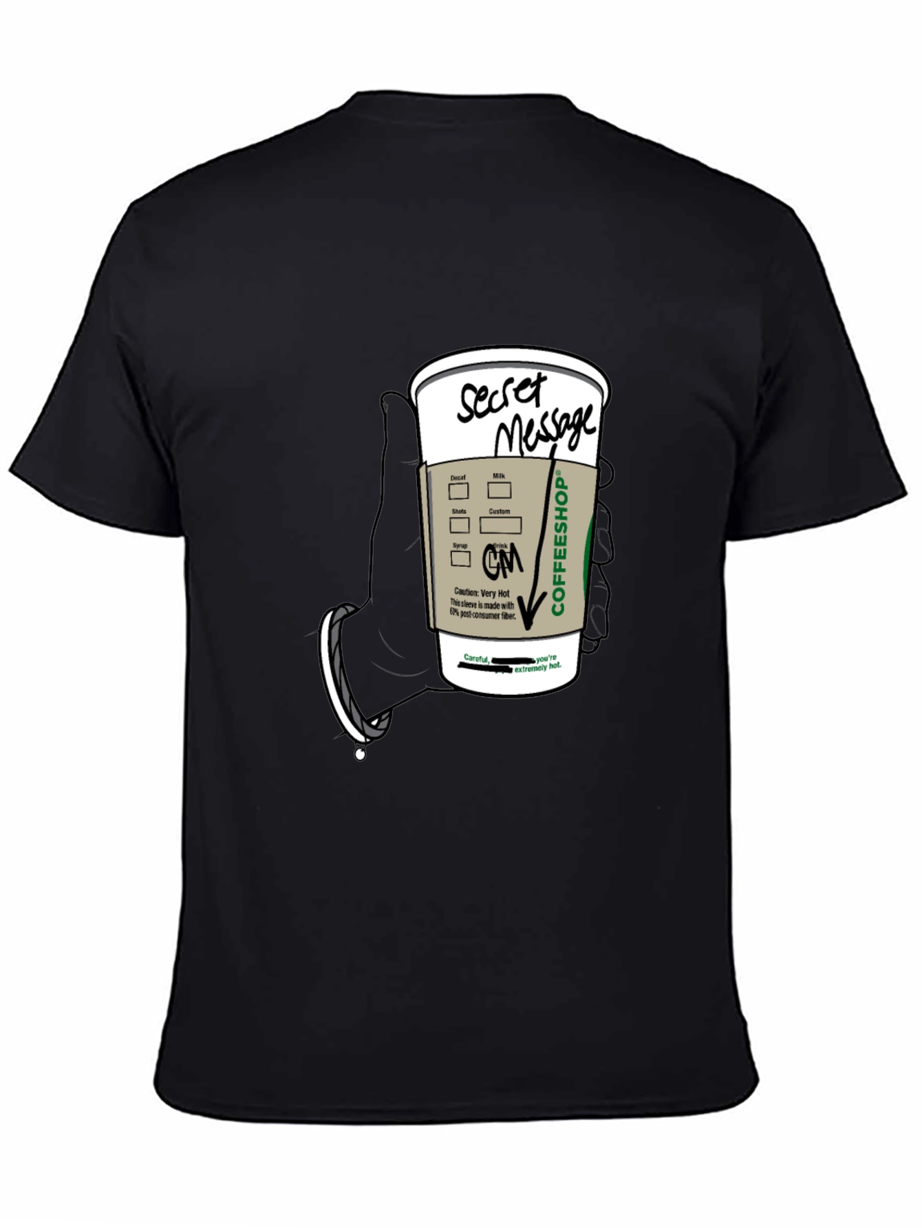 Black Coffee Secret Message T-Shirt - Fun Novelty Tee view 4