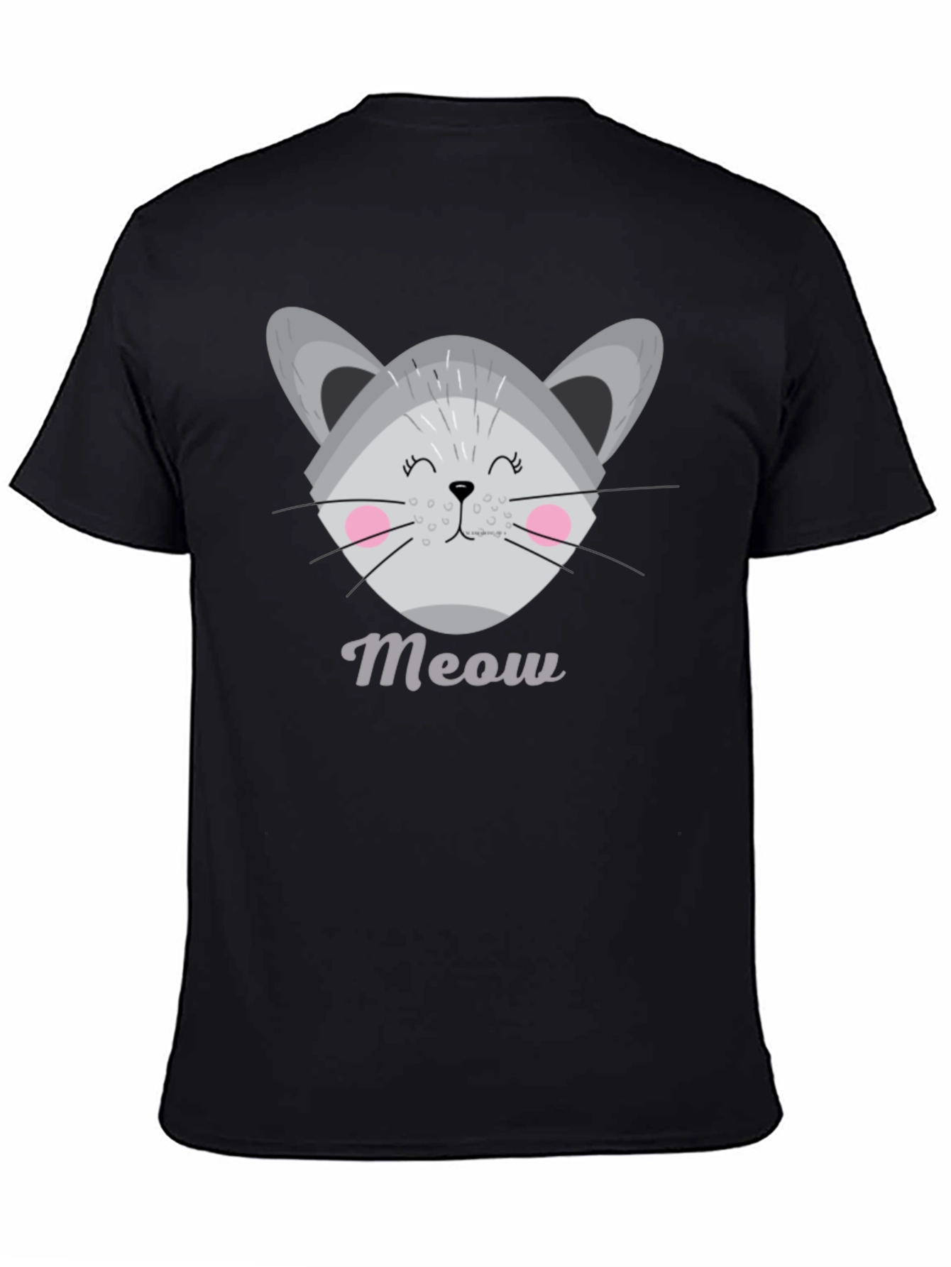 Black Cute Meow Cat Graphic T-Shirt view 4