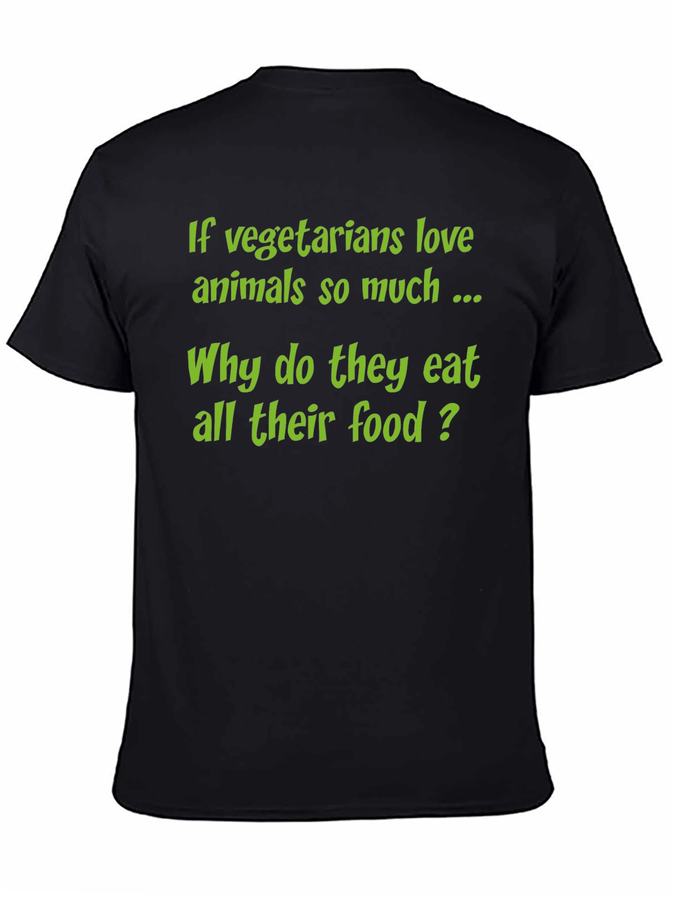 Black Funny Vegetarian T-Shirt - 'Why Eat All Their Food?' view 4