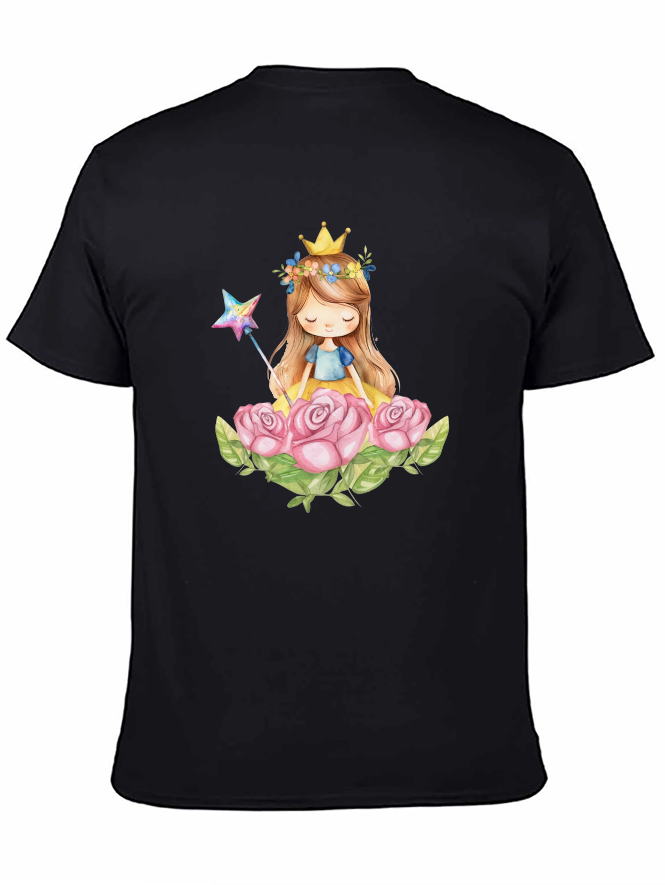 Black Princess Crown Rose Graphic Black T-Shirt view 4