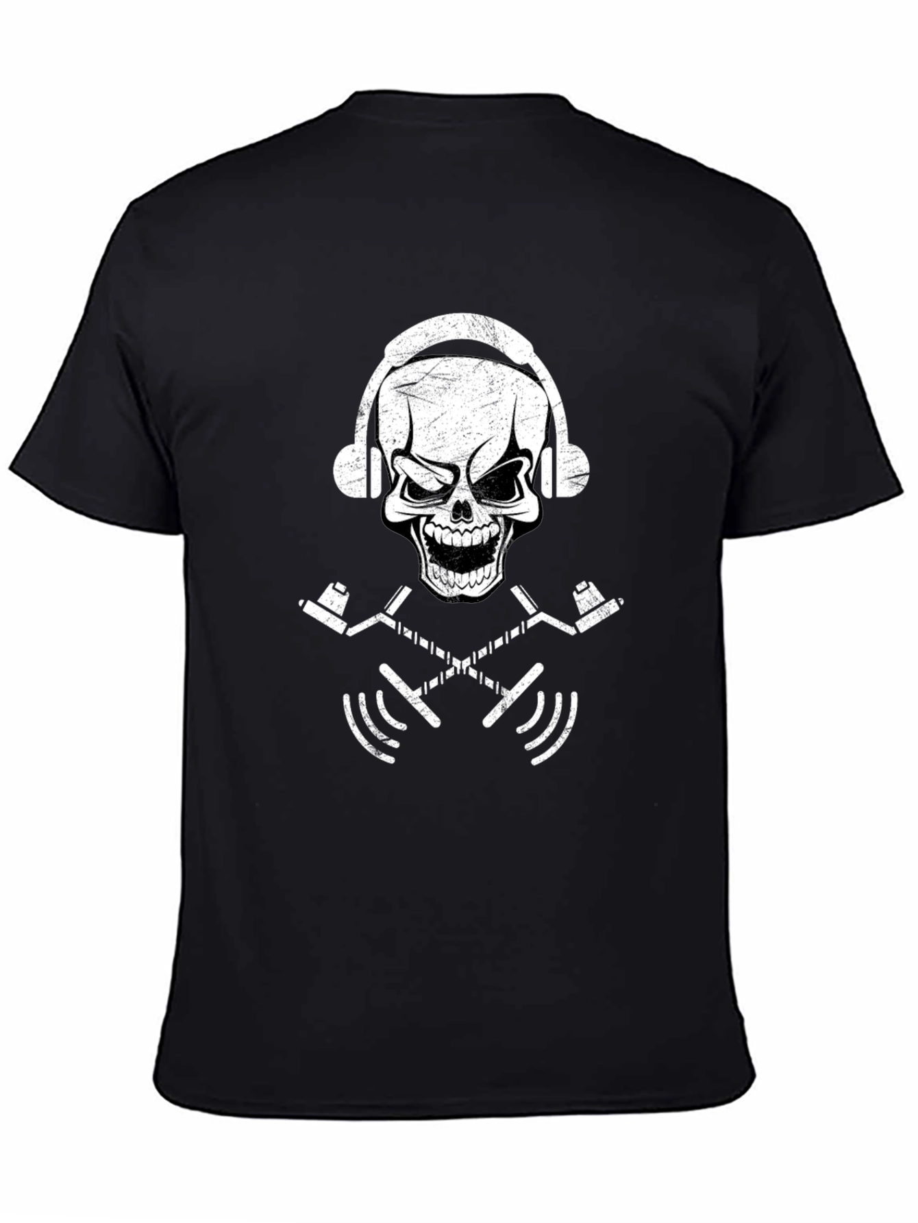 Black Skull Headphone Graphic T-Shirt - Black view 4