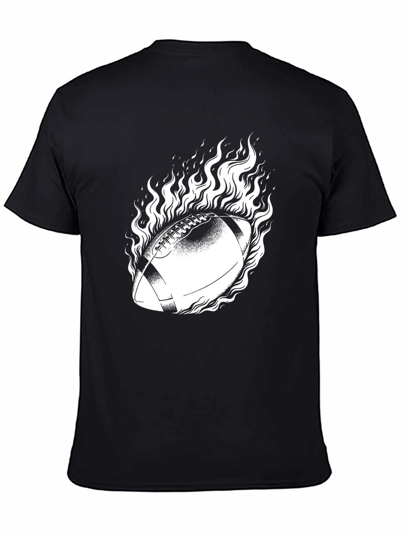 Black Flaming Football Graphic Tee - Black Cotton view 4