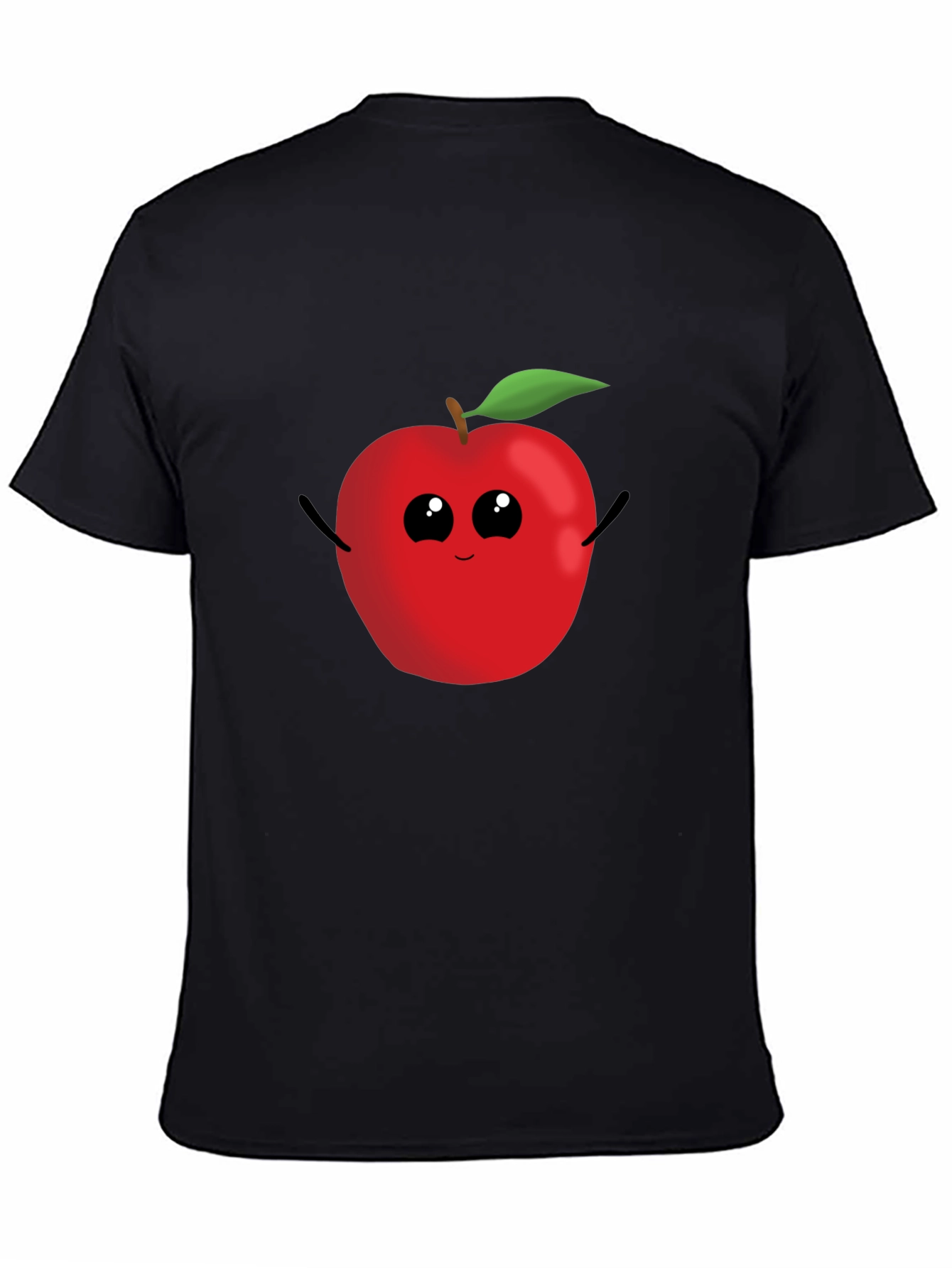 Black Apple Cartoon Graphic Tee - Casual Black T-Shirt view 4