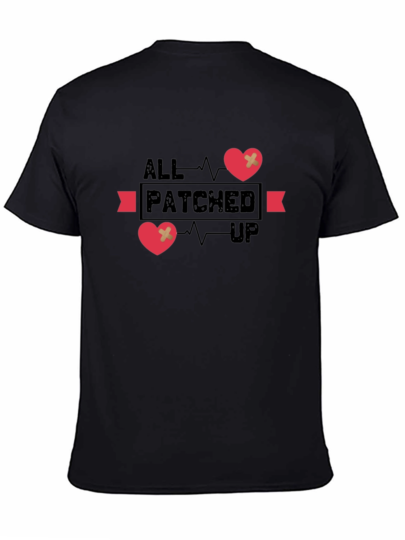 Black All Patched Up Graphic Tee - Heart Design view 4