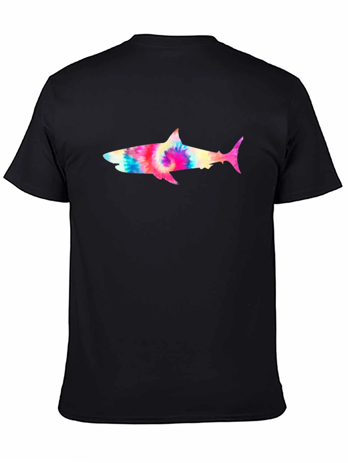 Black Tie-Dye Shark Graphic Tee - Black Cotton T-Shirt view 4