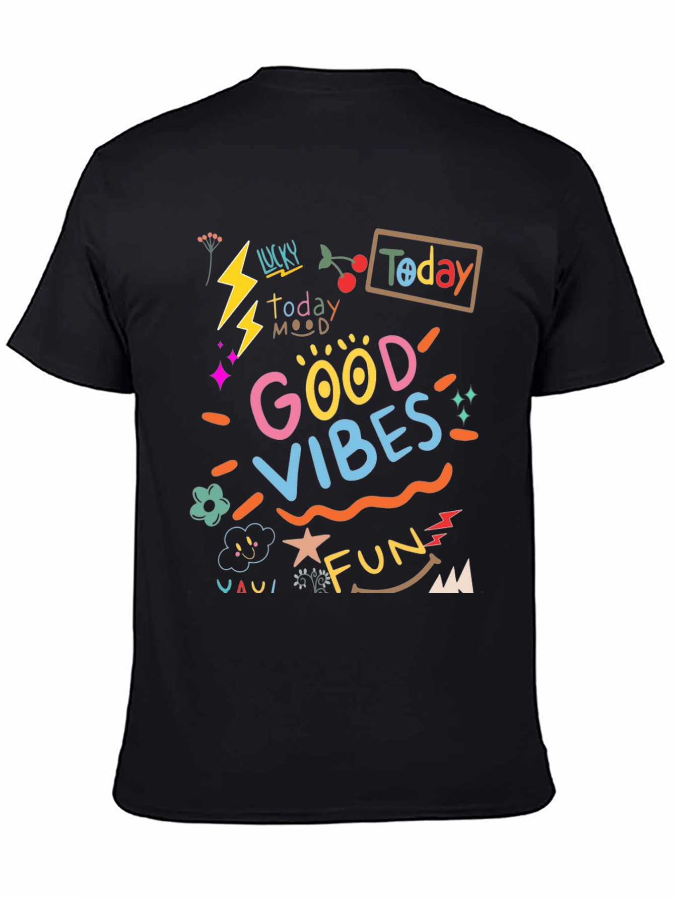 Black Good Vibes Graphic Tee - Black Casual T-Shirt view 4