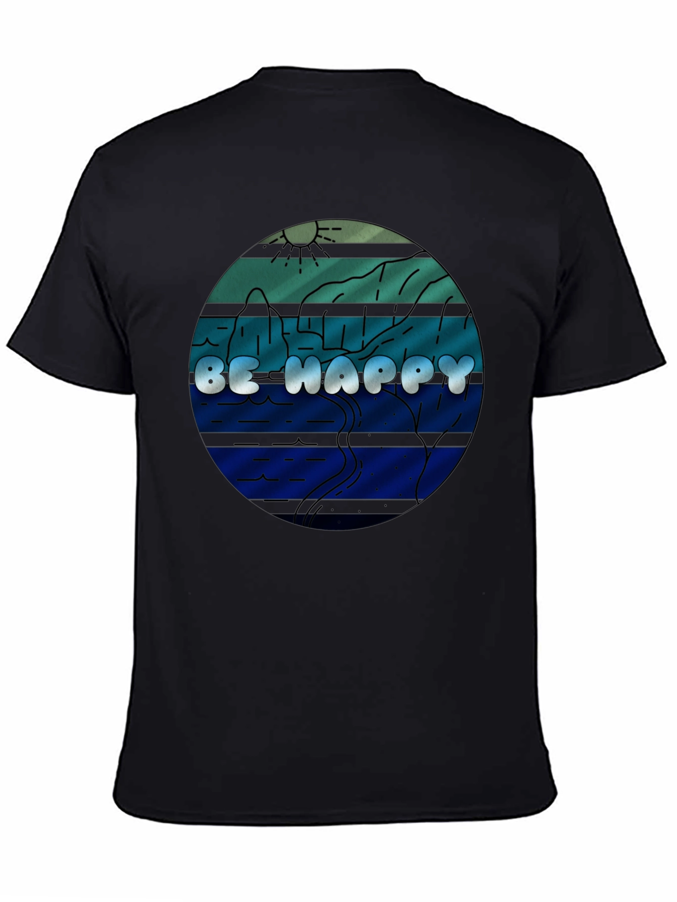 Black Be Happy Graphic Tee - Comfort Fit Black T-Shirt view 4