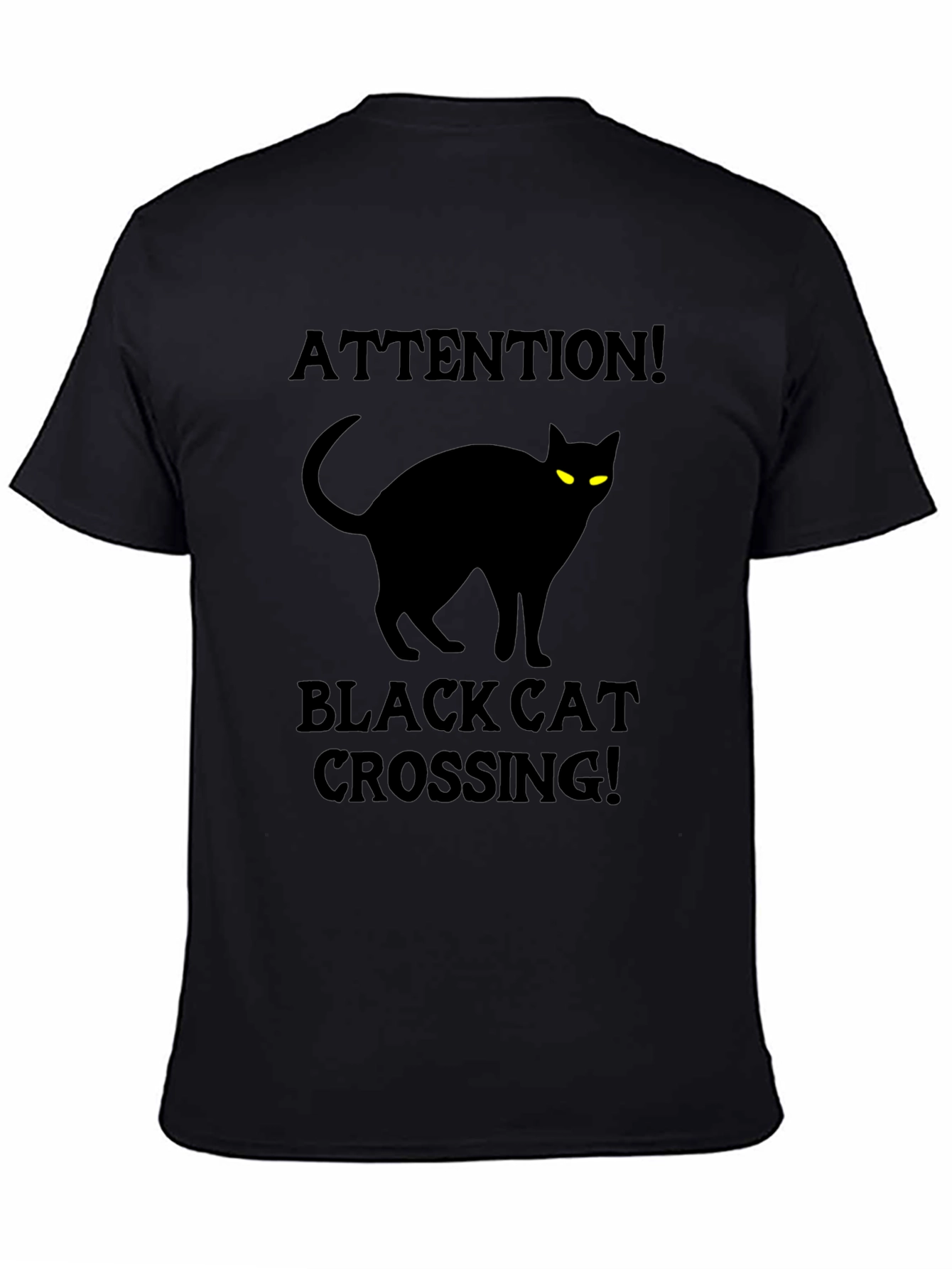 Black Black Cat Crossing T-Shirt - Attention Halloween Tee view 4