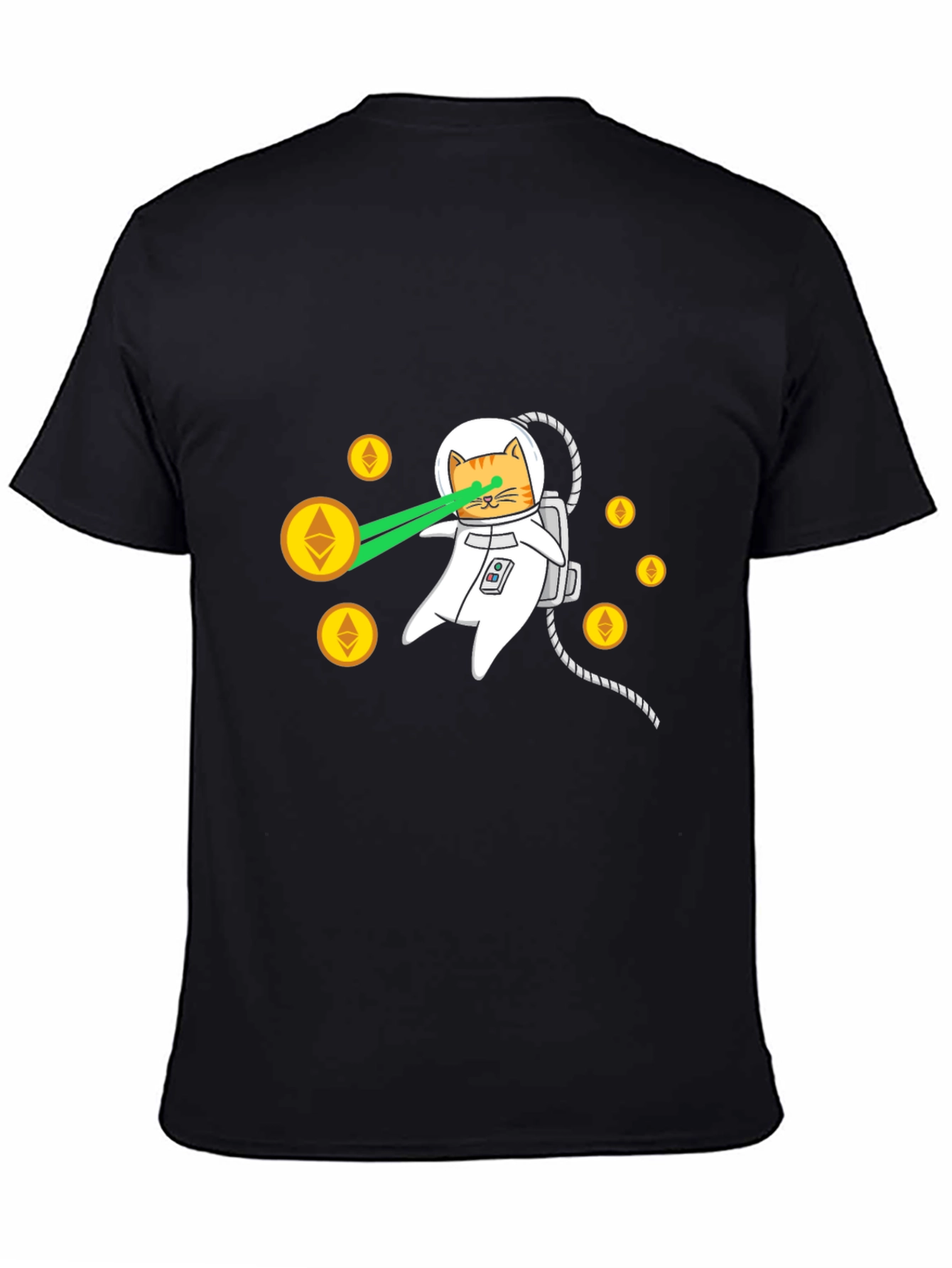 Black Astronaut Cat Laser Eyes Ethereum Crypto Black T-Shirt view 4
