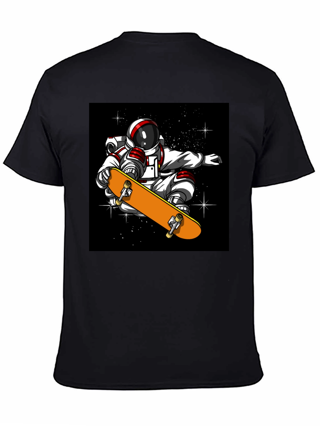Black Skateboarding Astronaut T-Shirt - Cool Space Design view 4