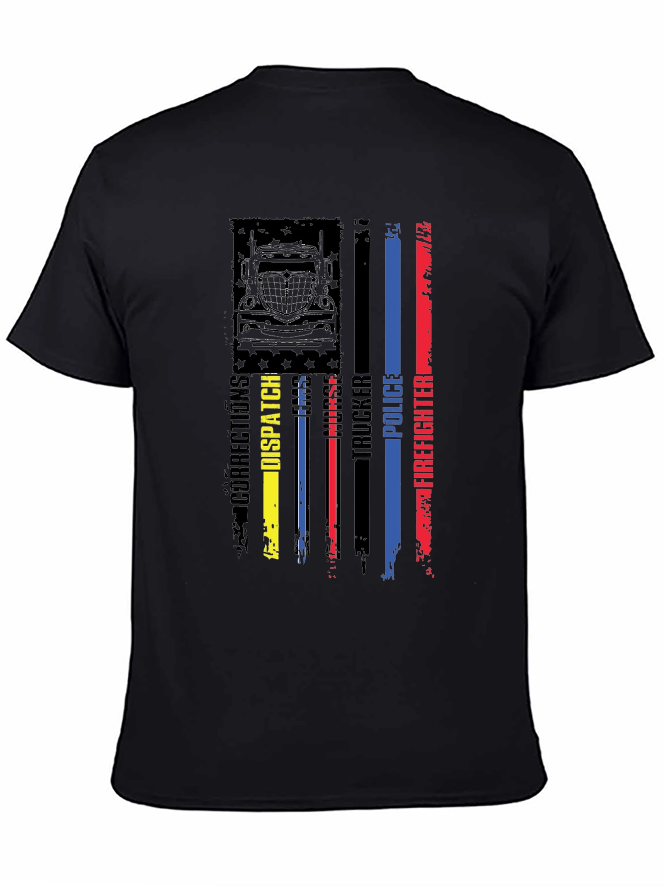 Black American Flag First Responder Graphic Tee view 4