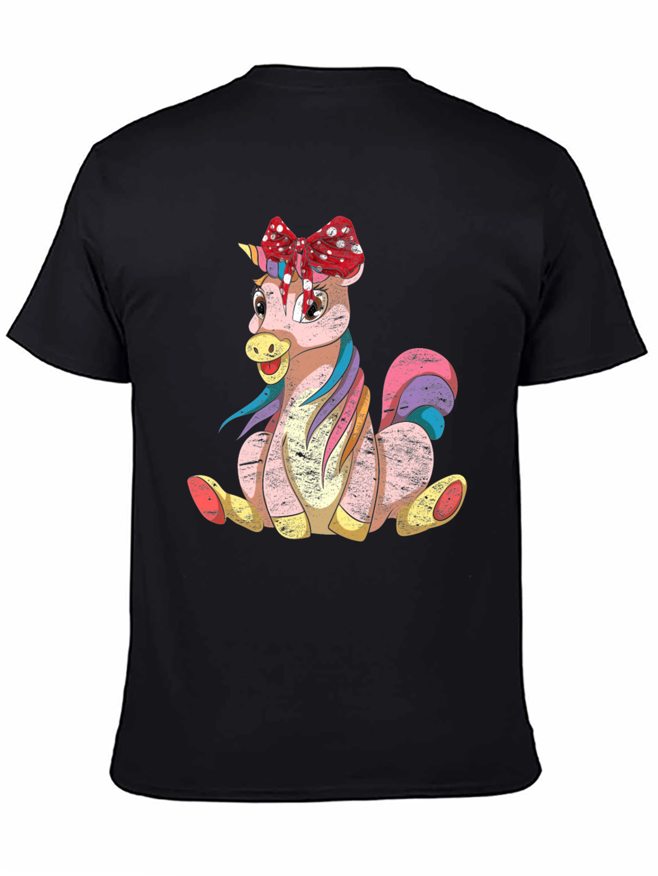 Black Cute Cartoon Unicorn T-Shirt view 4