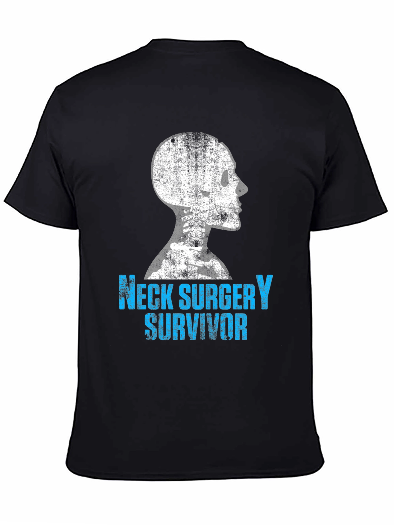 Black Neck Surgery Survivor T-Shirt - Bone Skeleton Design view 4