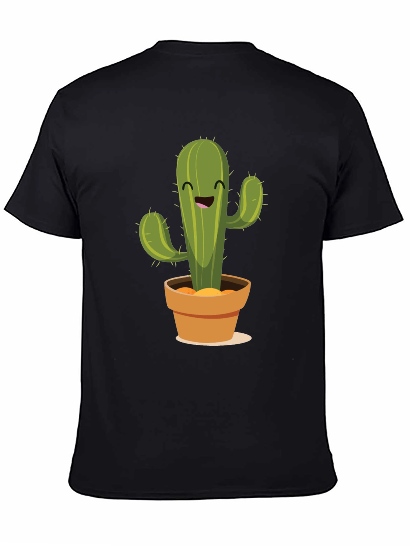 Cute Cactus Graphic Tee - Black Cotton T-Shirt - 4