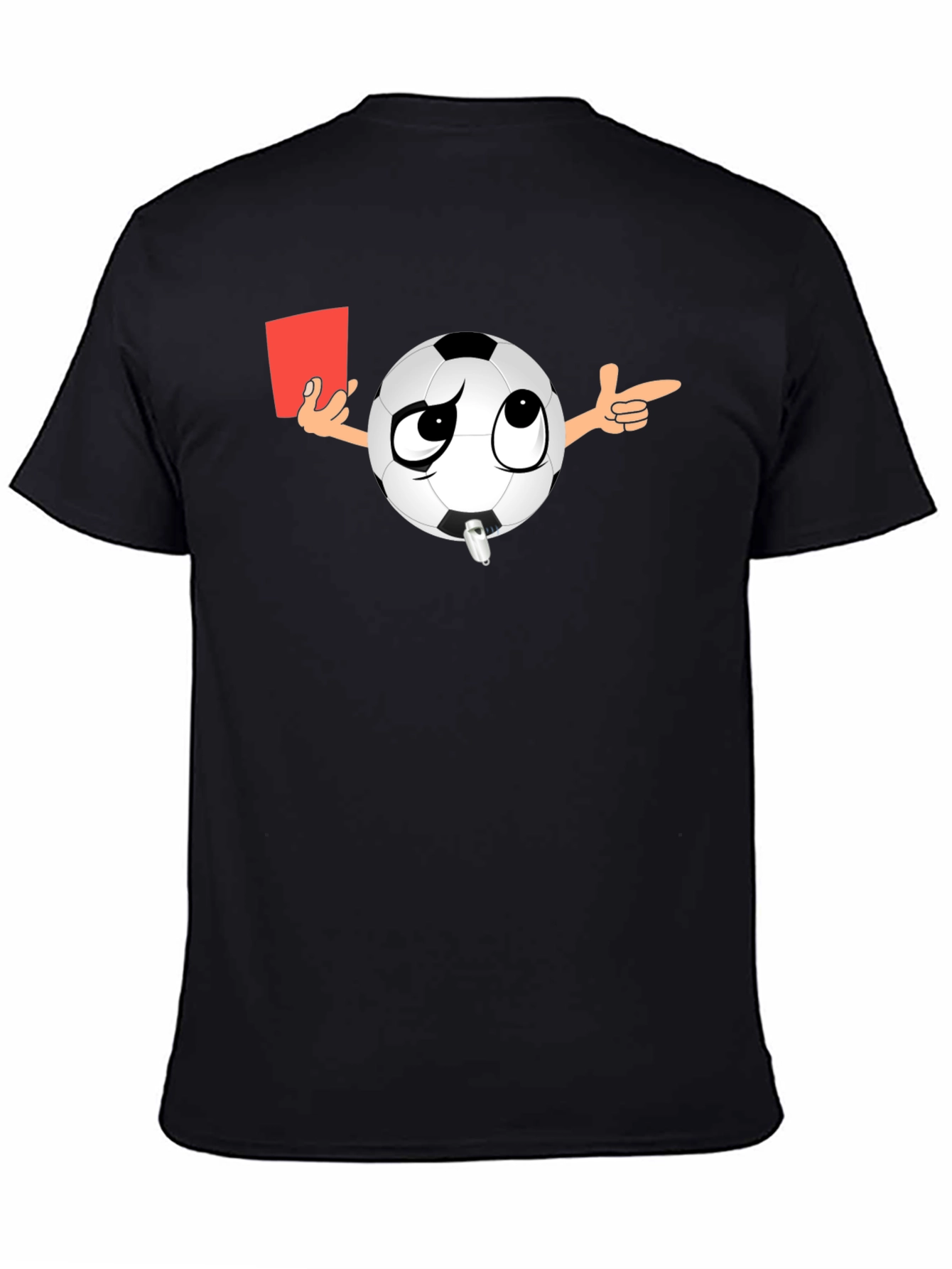 Black Soccer Referee T-Shirt - Funny Cartoon Ball with Red Card view 4