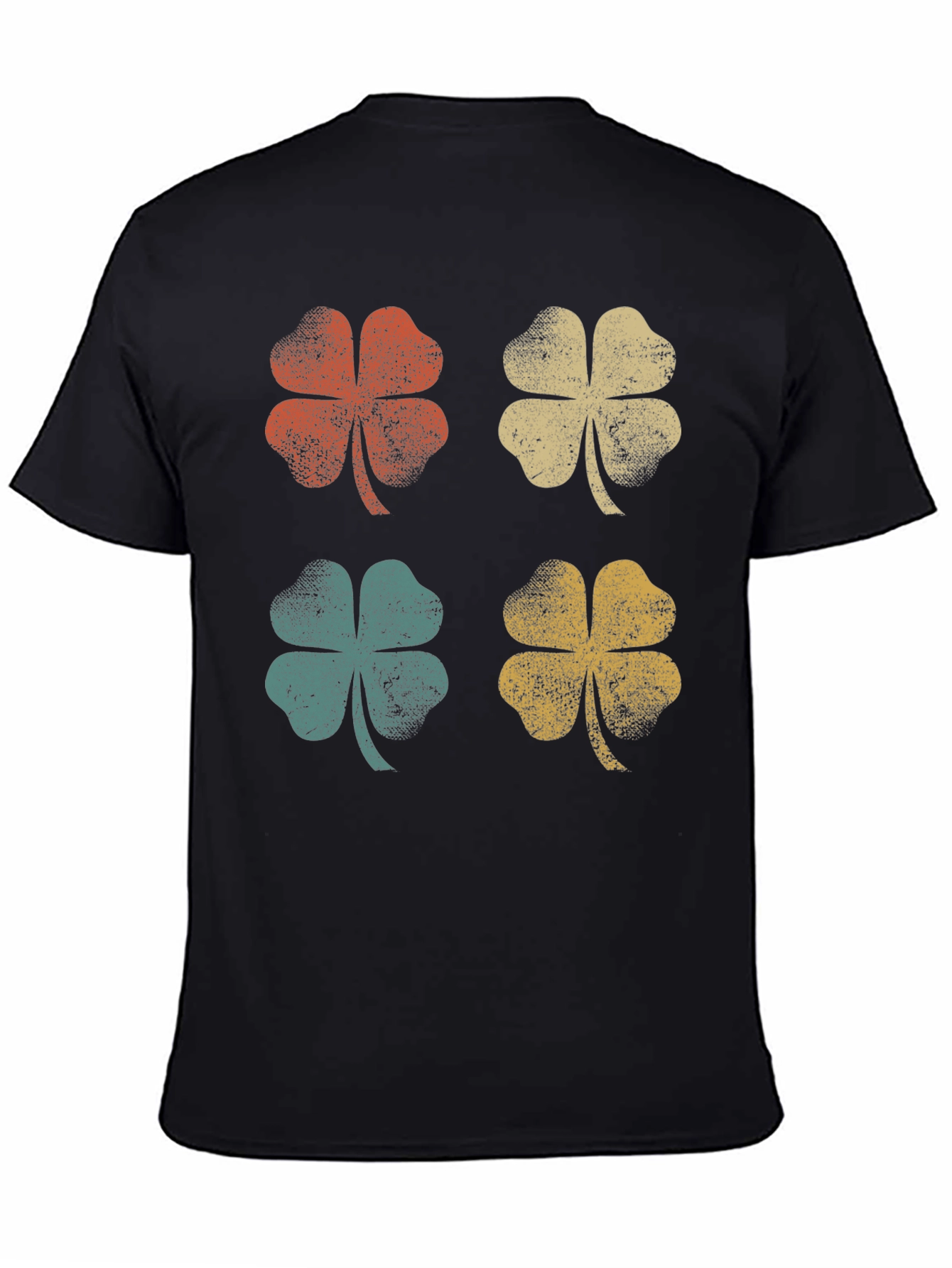 Black Retro Clover Graphic Tee - Lucky Four Leaf Shirt view 4