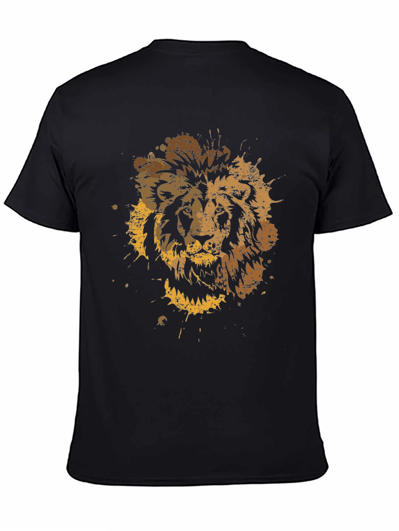 Black Lion Splatter Graphic Men's Black T-Shirt view 4