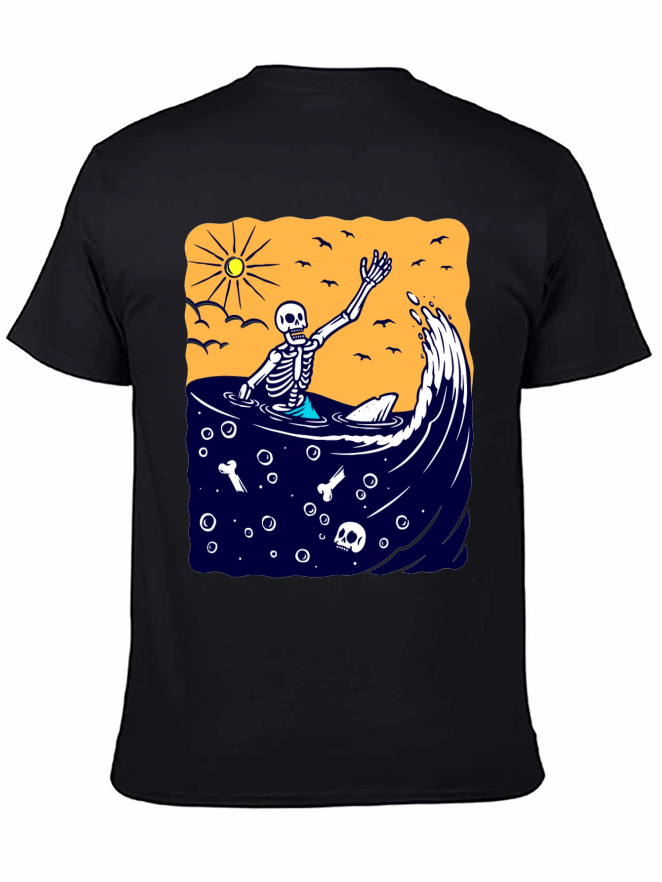 Black Skeleton Surfer T-Shirt - Beach Vibe Graphic Tee view 4