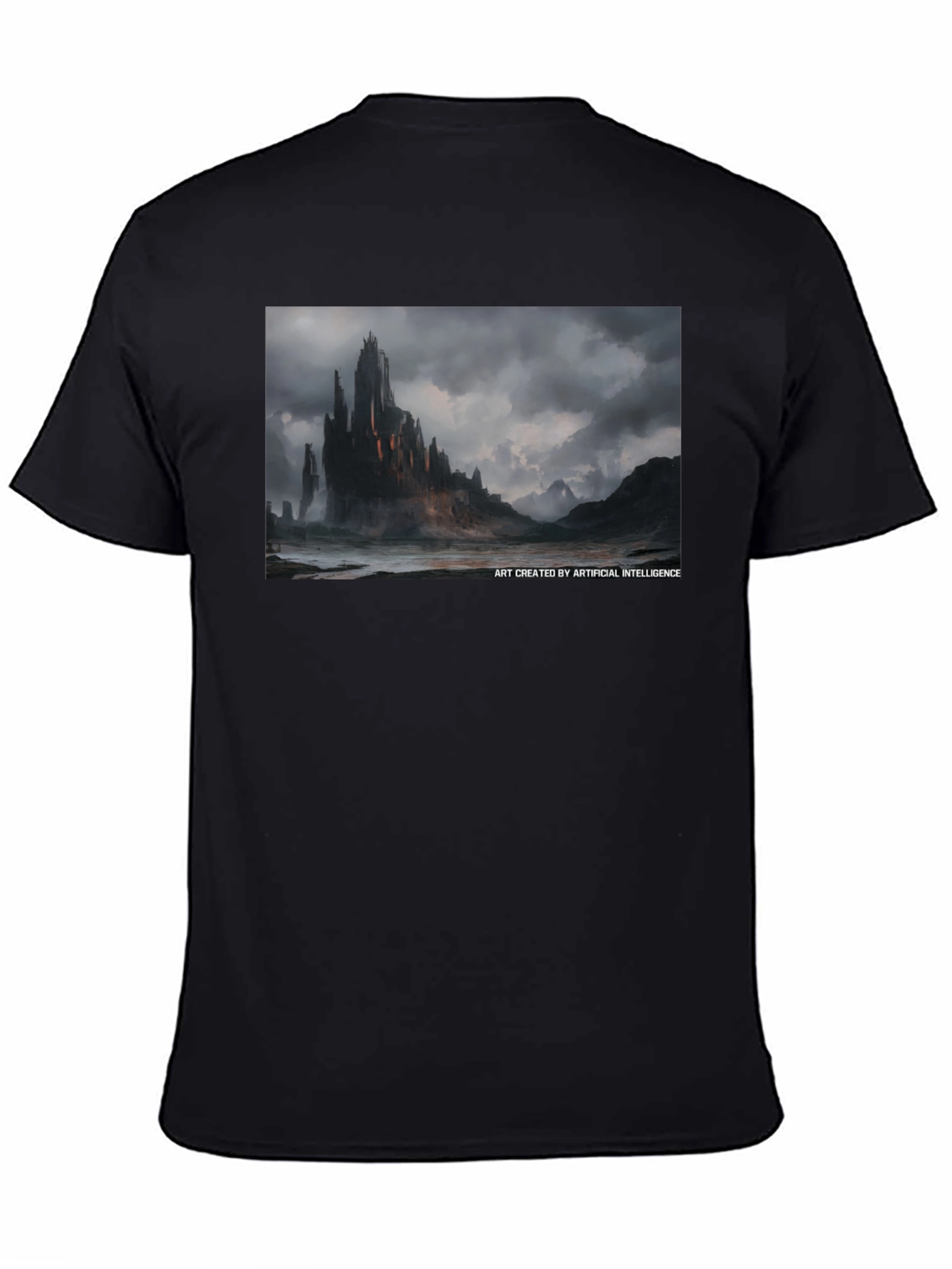 Black Dark Castle AI Art Black Tee - Unique Graphic T-Shirt view 4
