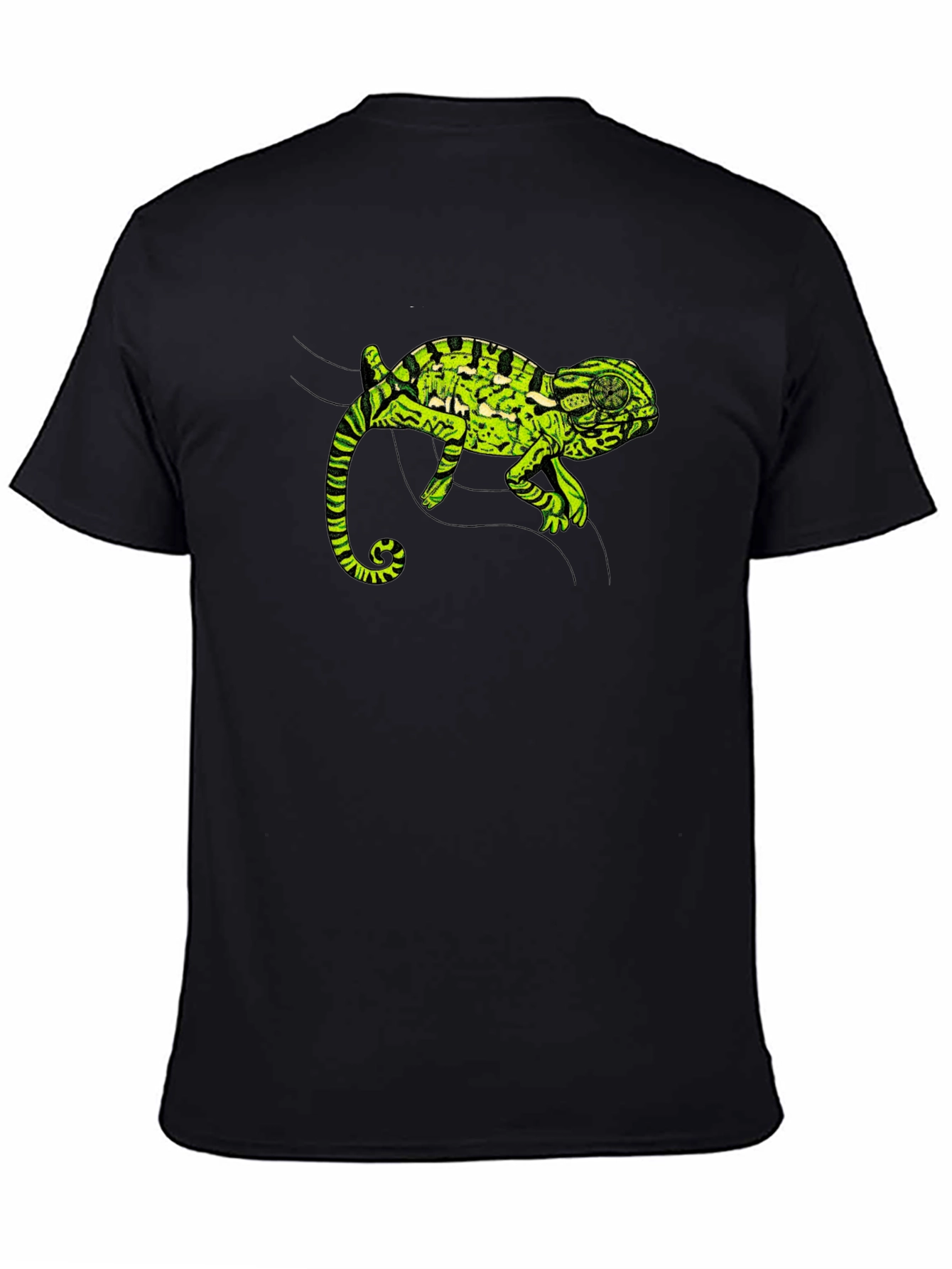 Black Black T-Shirt with Green Chameleon Graphic view 4