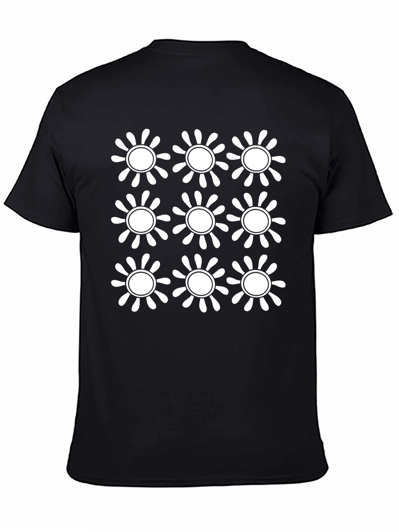 Black Retro Floral Pattern Black T-Shirt view 4