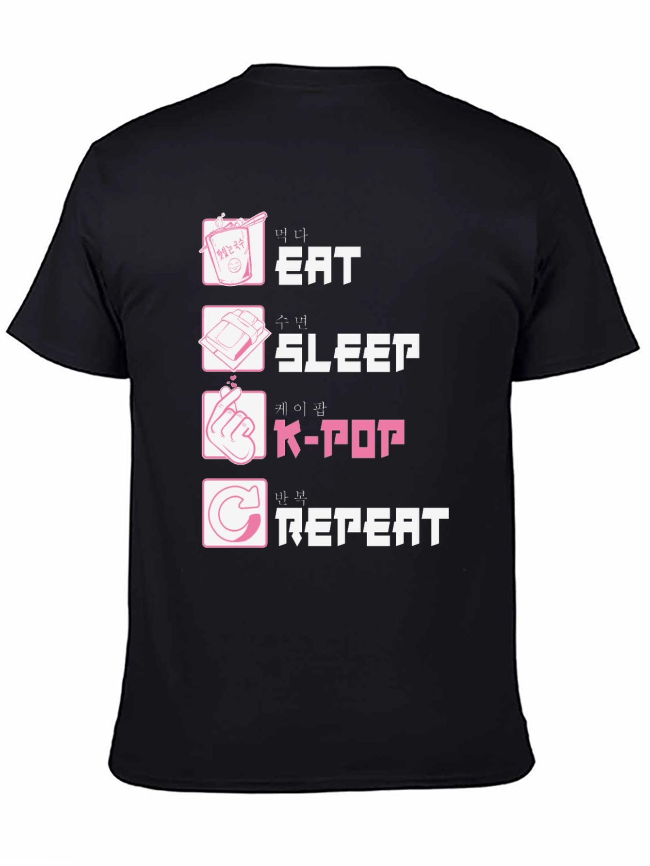 Black Eat Sleep K-Pop Repeat Black Graphic Tee view 4