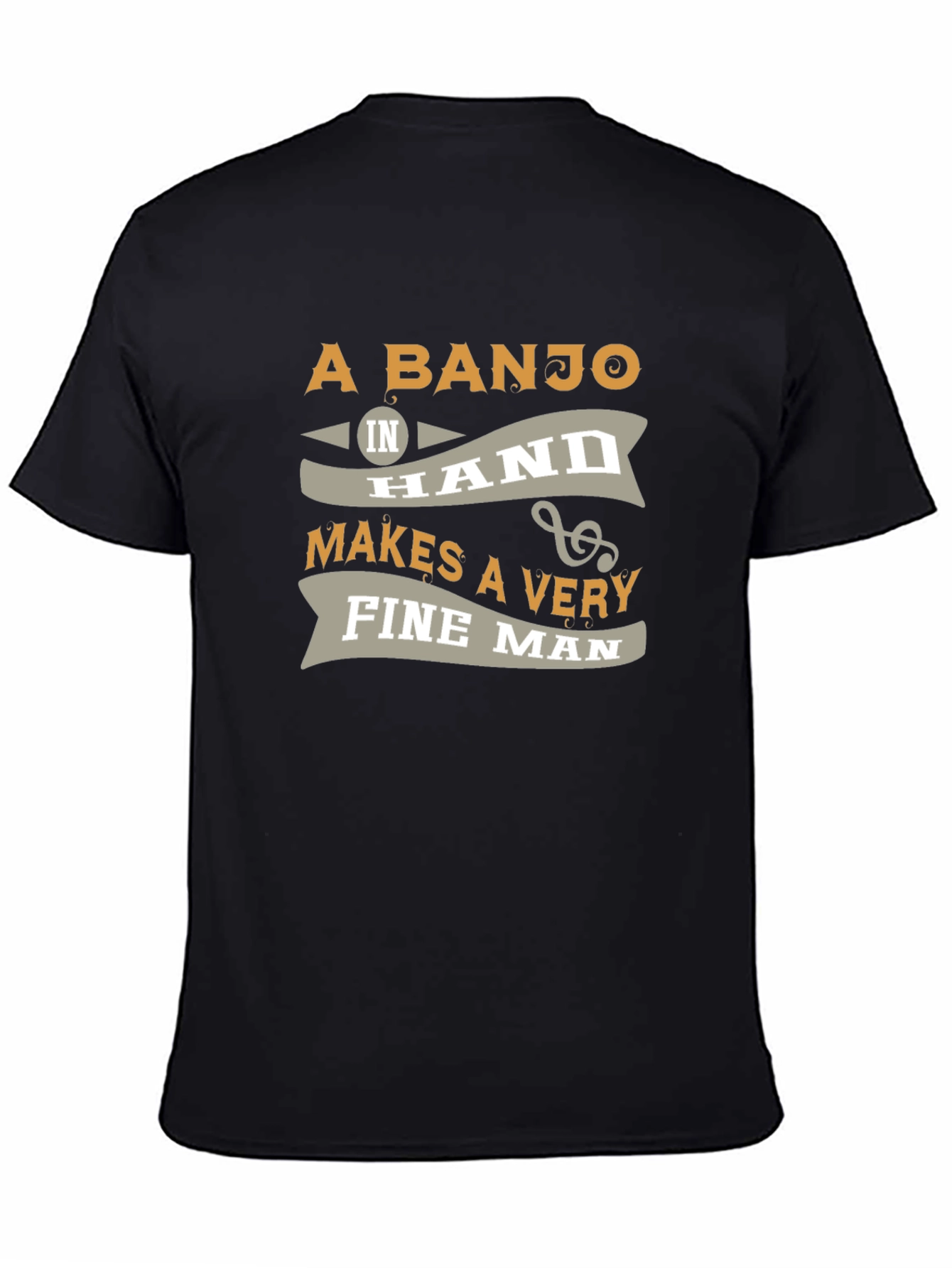 Black Banjo Lover T-Shirt: A Banjo In Hand Makes A Very Fine Man view 4